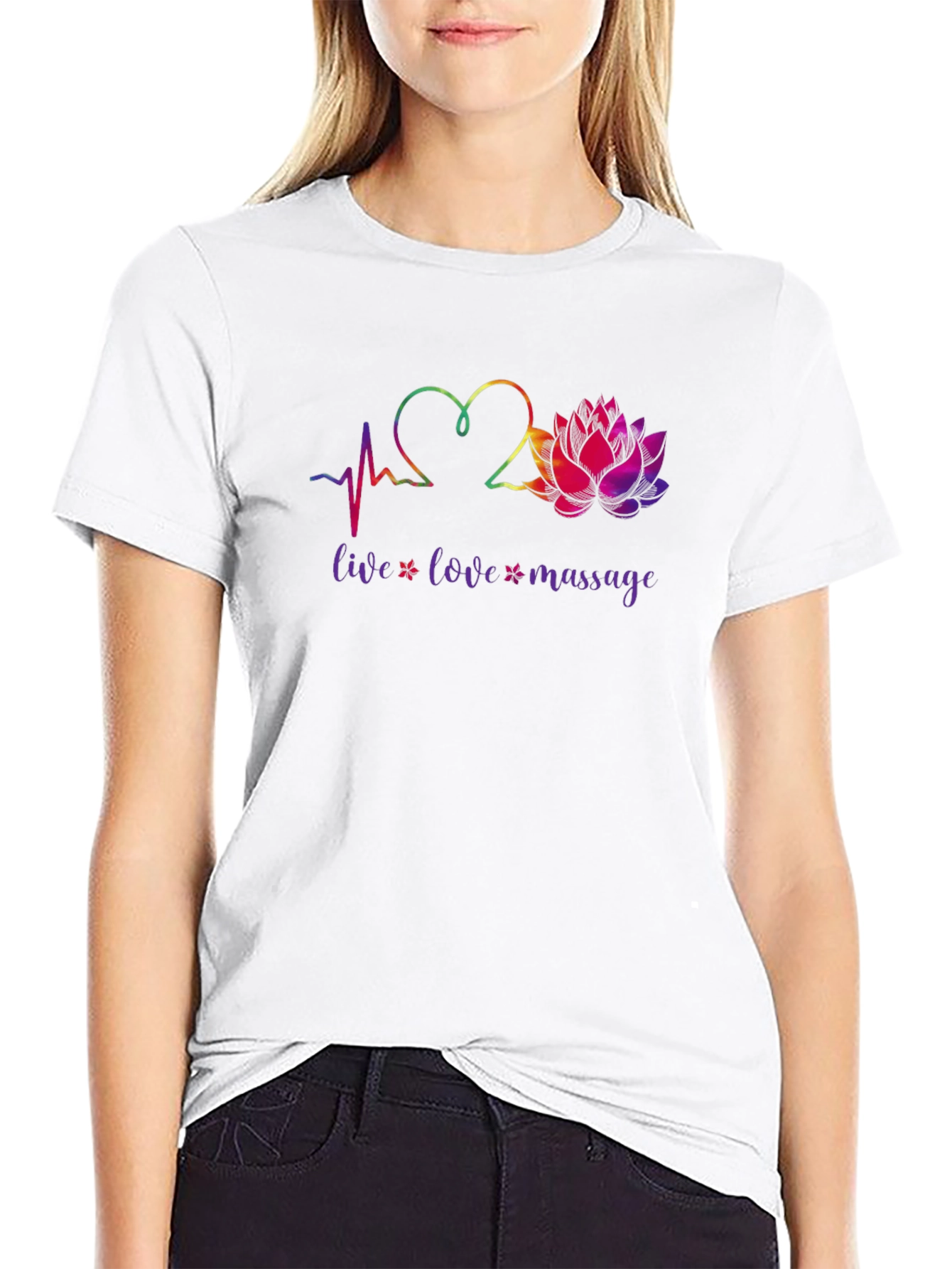 Live Love Massage Heart & Lotus Black T-Shirt