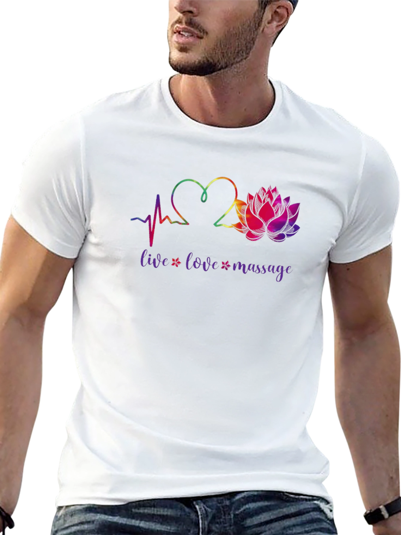 Live Love Massage Heart & Lotus Black T-Shirt