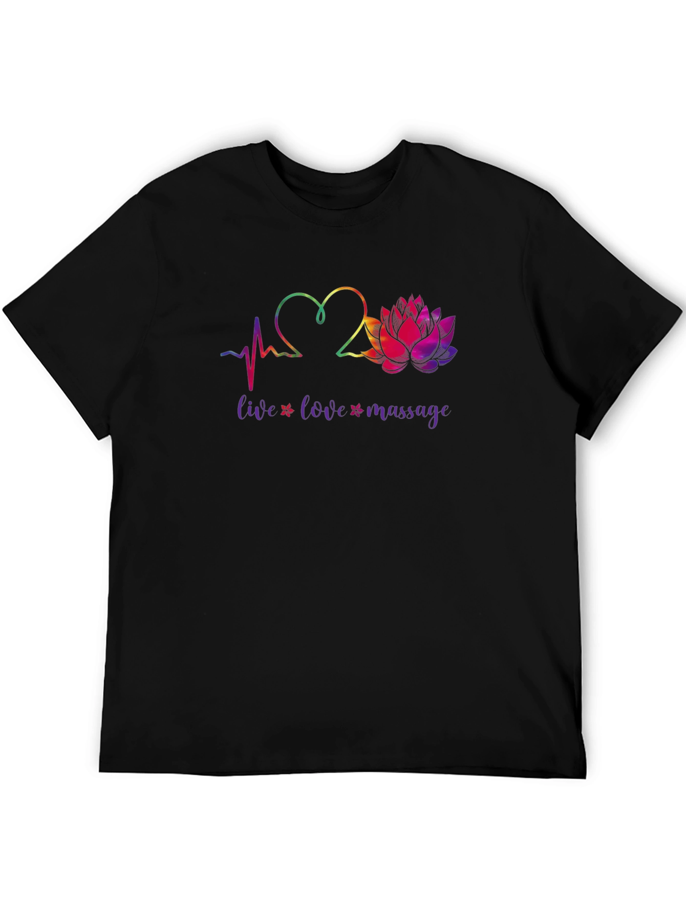 Live Love Massage Heart & Lotus Black T-Shirt