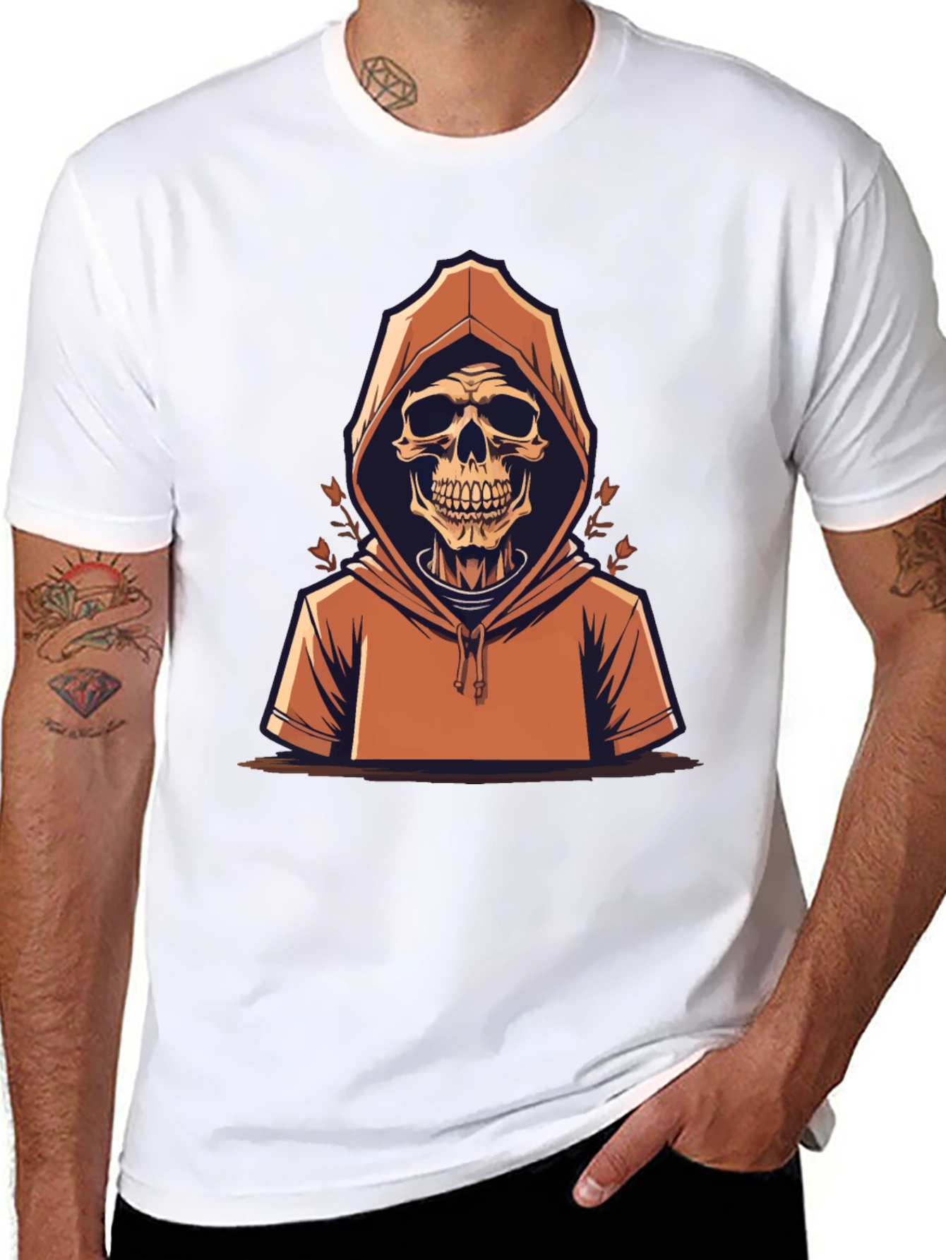 Skull in Hoodie Graphic Tee - Mens Black T-Shirt