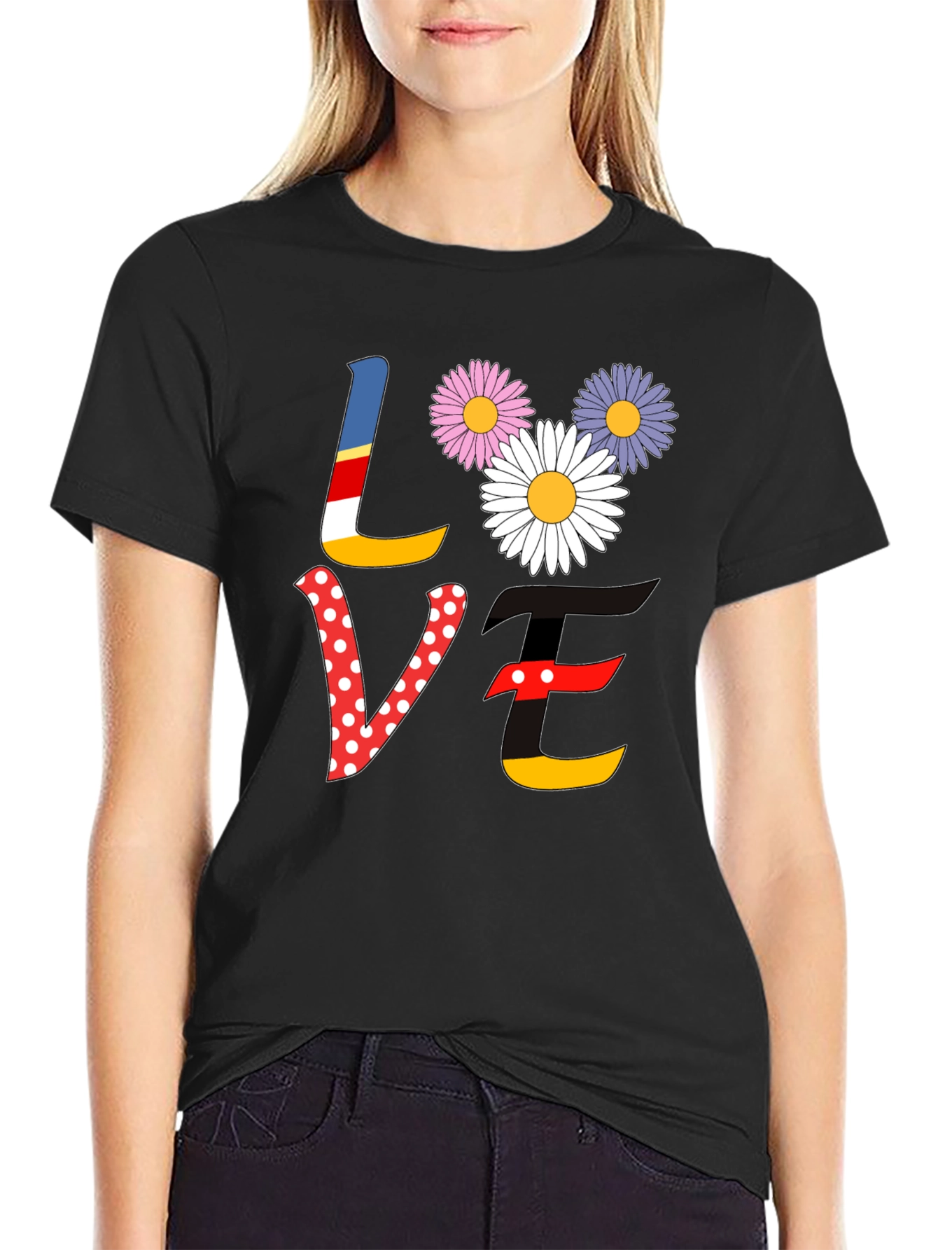 Love Floral Graphic Tee - Black