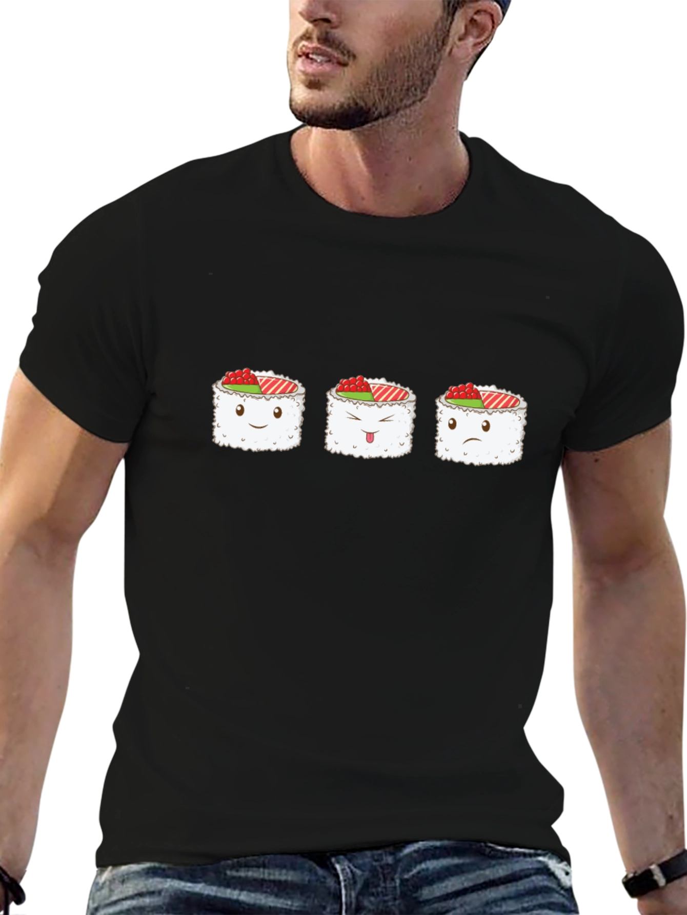 Sushi Moods Graphic Tee - Black Cotton Comfort