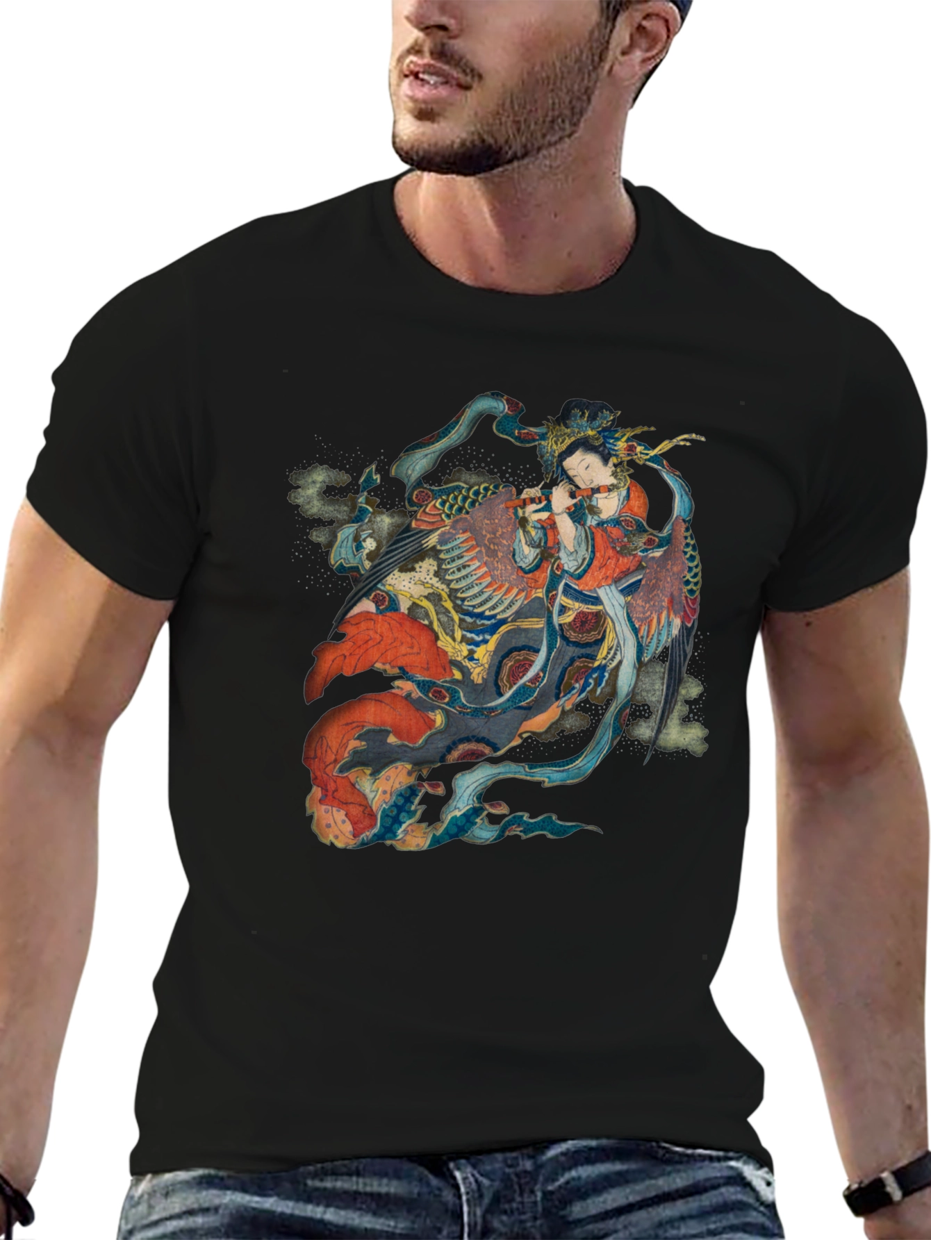 Oriental Phoenix T-Shirt - Black Cotton Tee