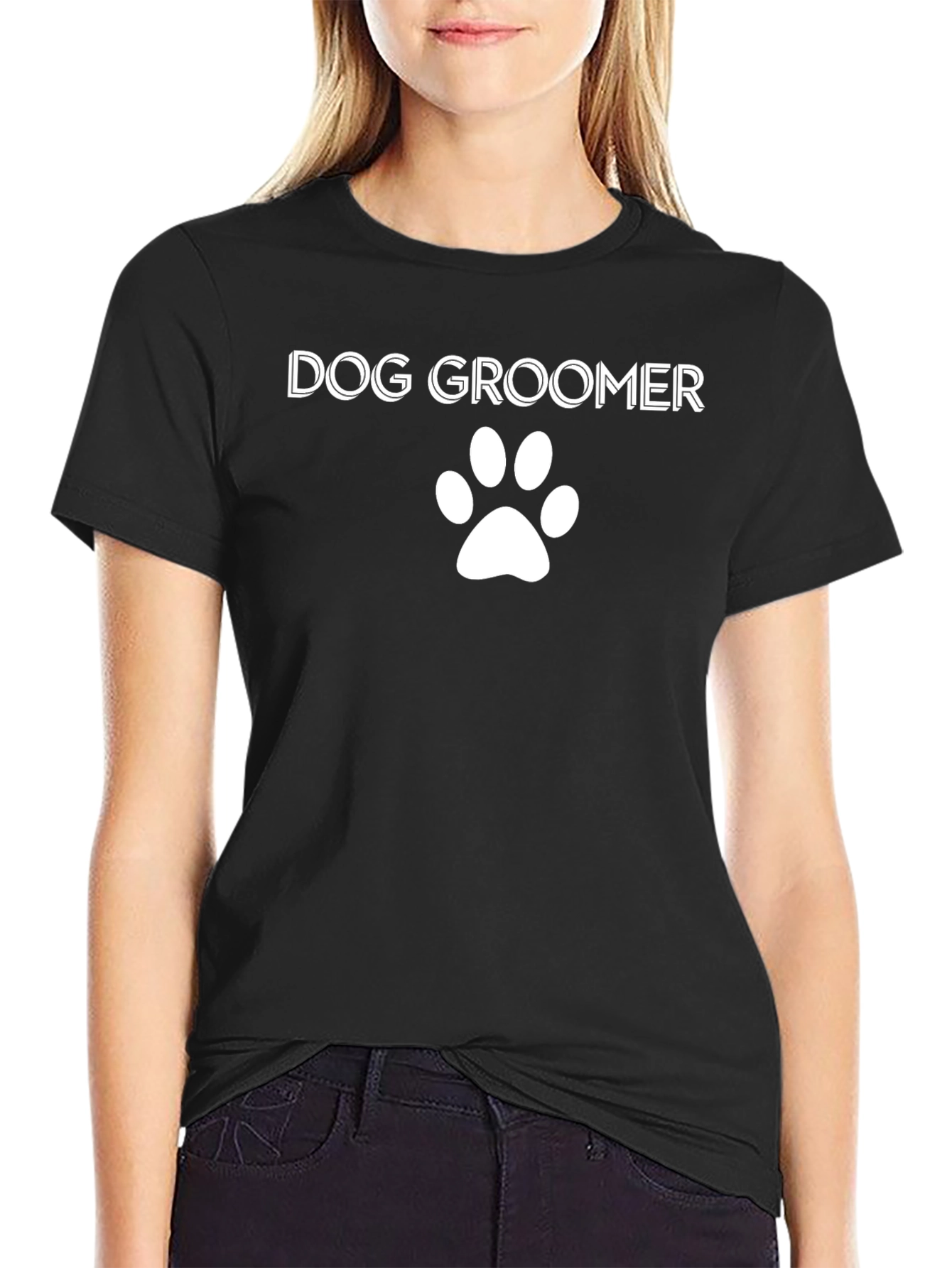 Dog Groomer Paw Print T-Shirt - Black