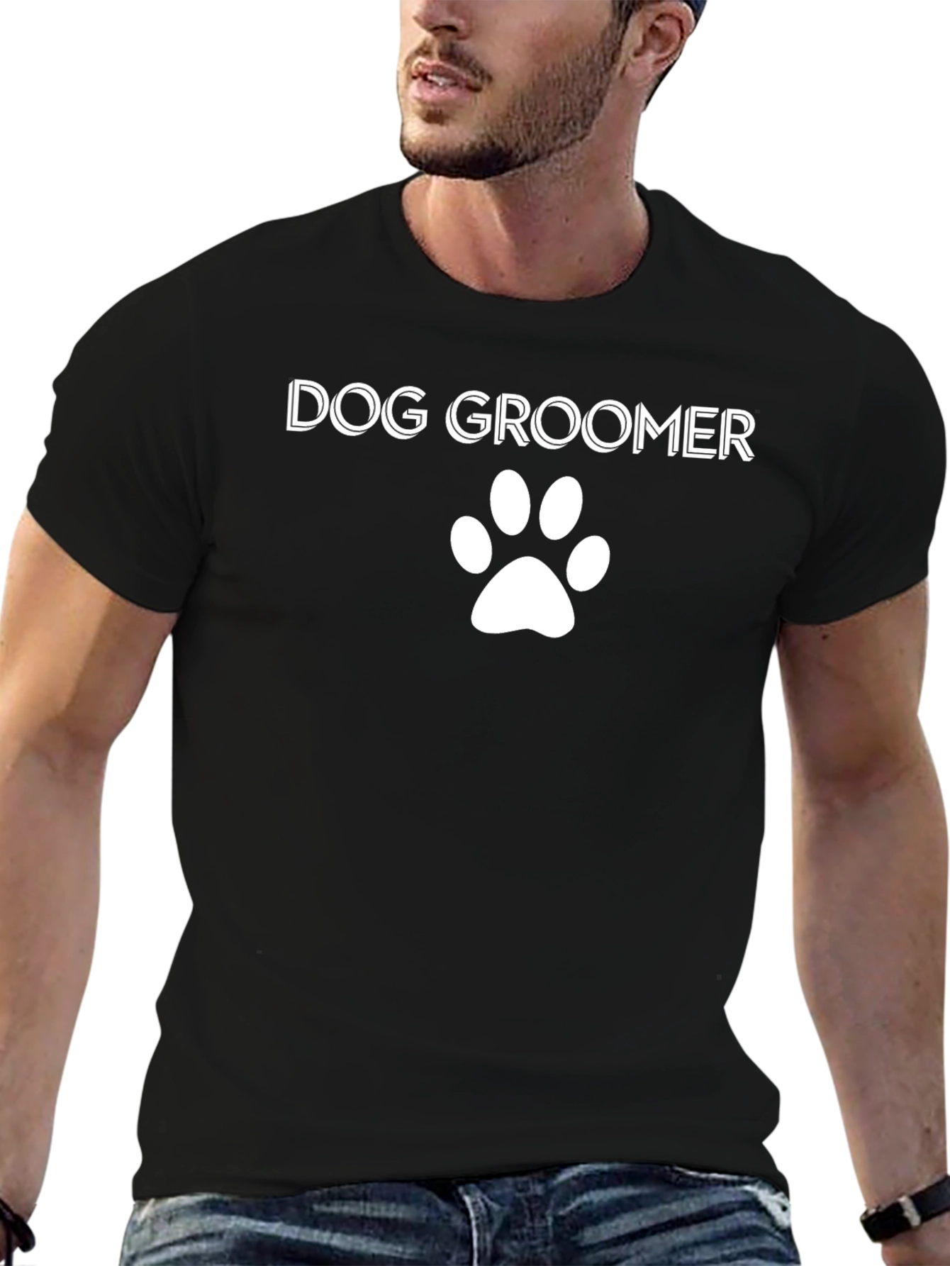 Dog Groomer Paw Print T-Shirt - Black
