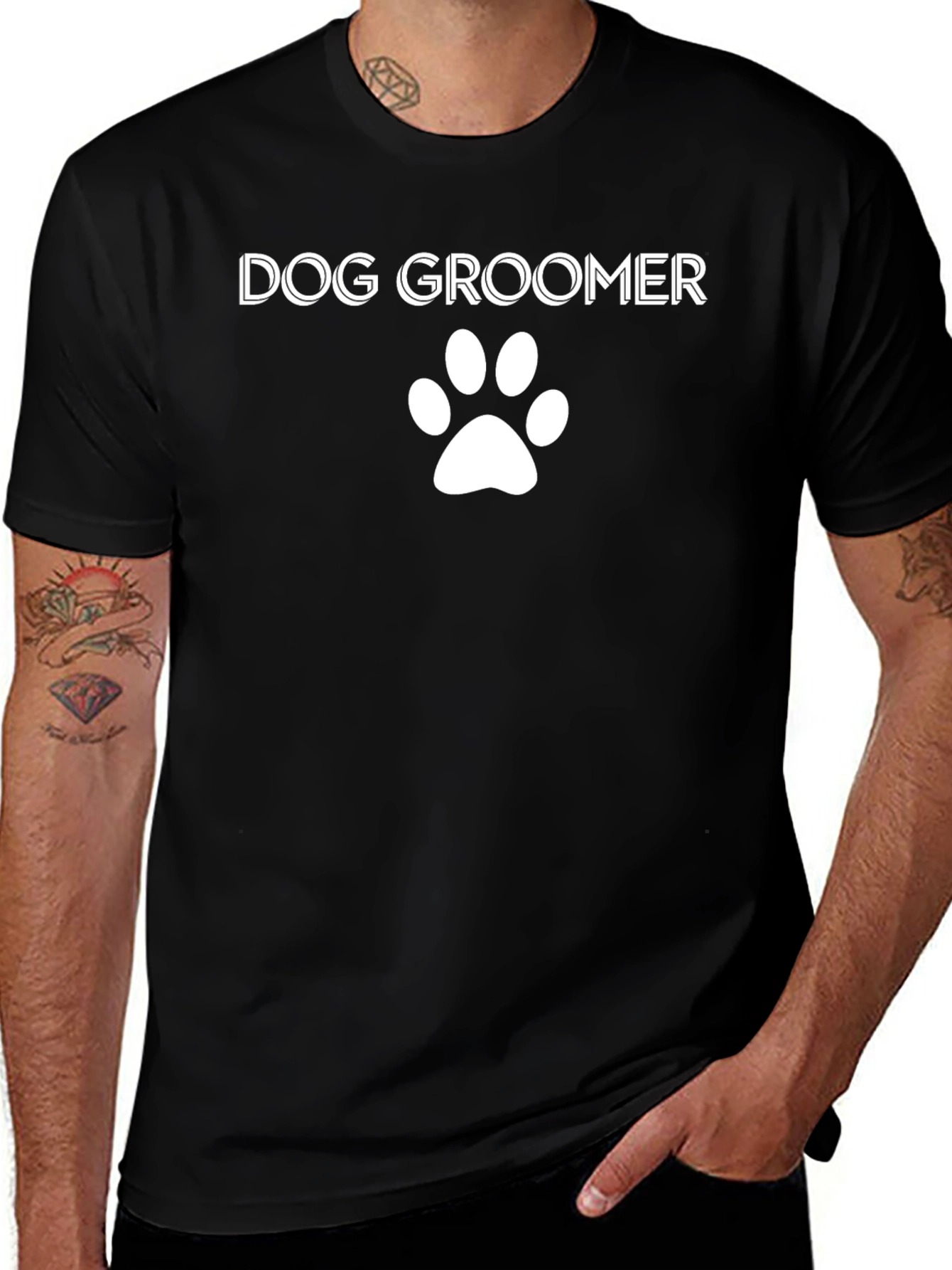 Dog Groomer Paw Print T-Shirt - Black