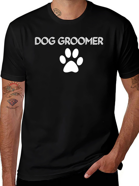 Dog Groomer Paw Print T-Shirt - Black