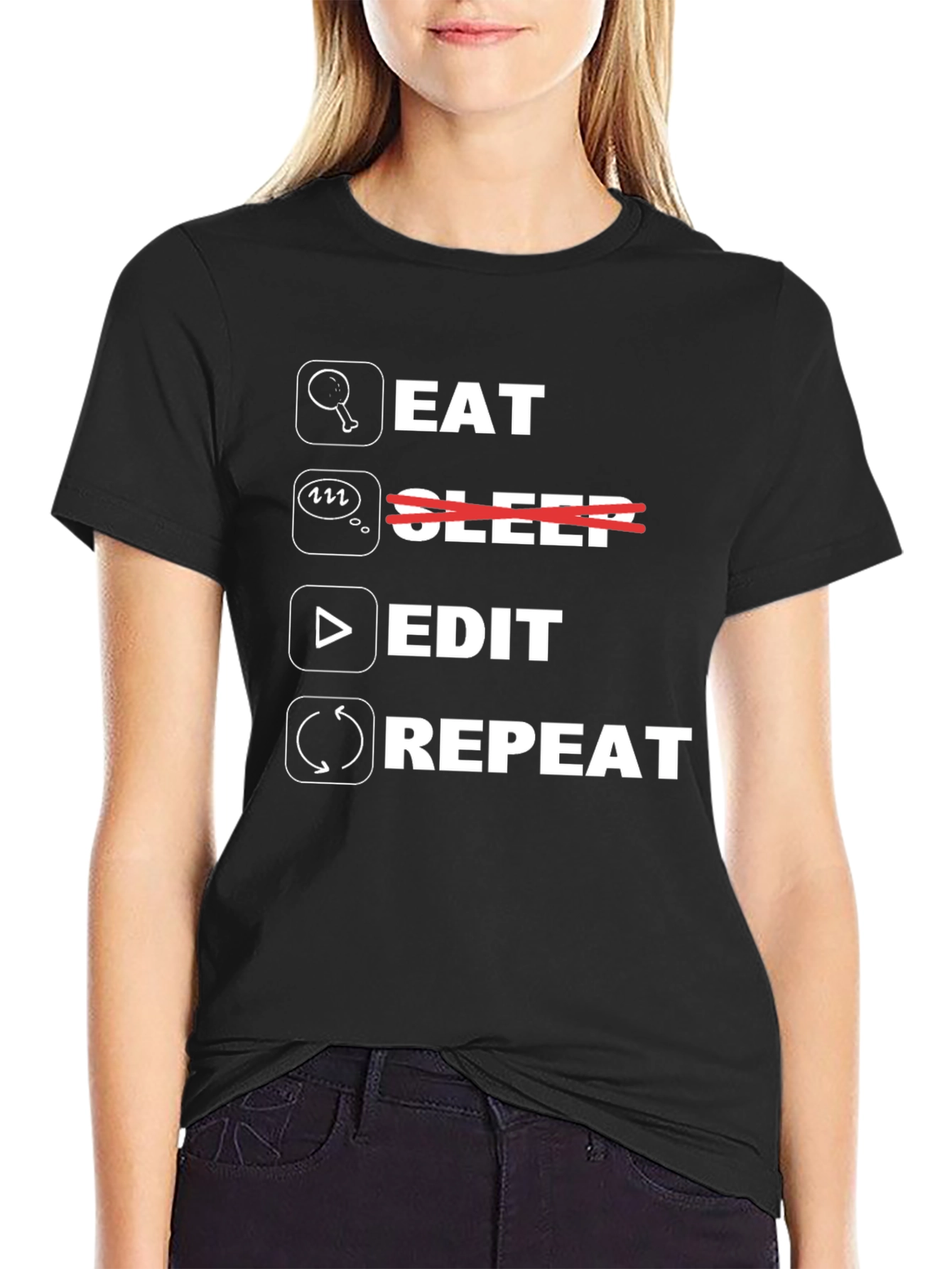 Eat Edit Repeat Black Graphic Tee