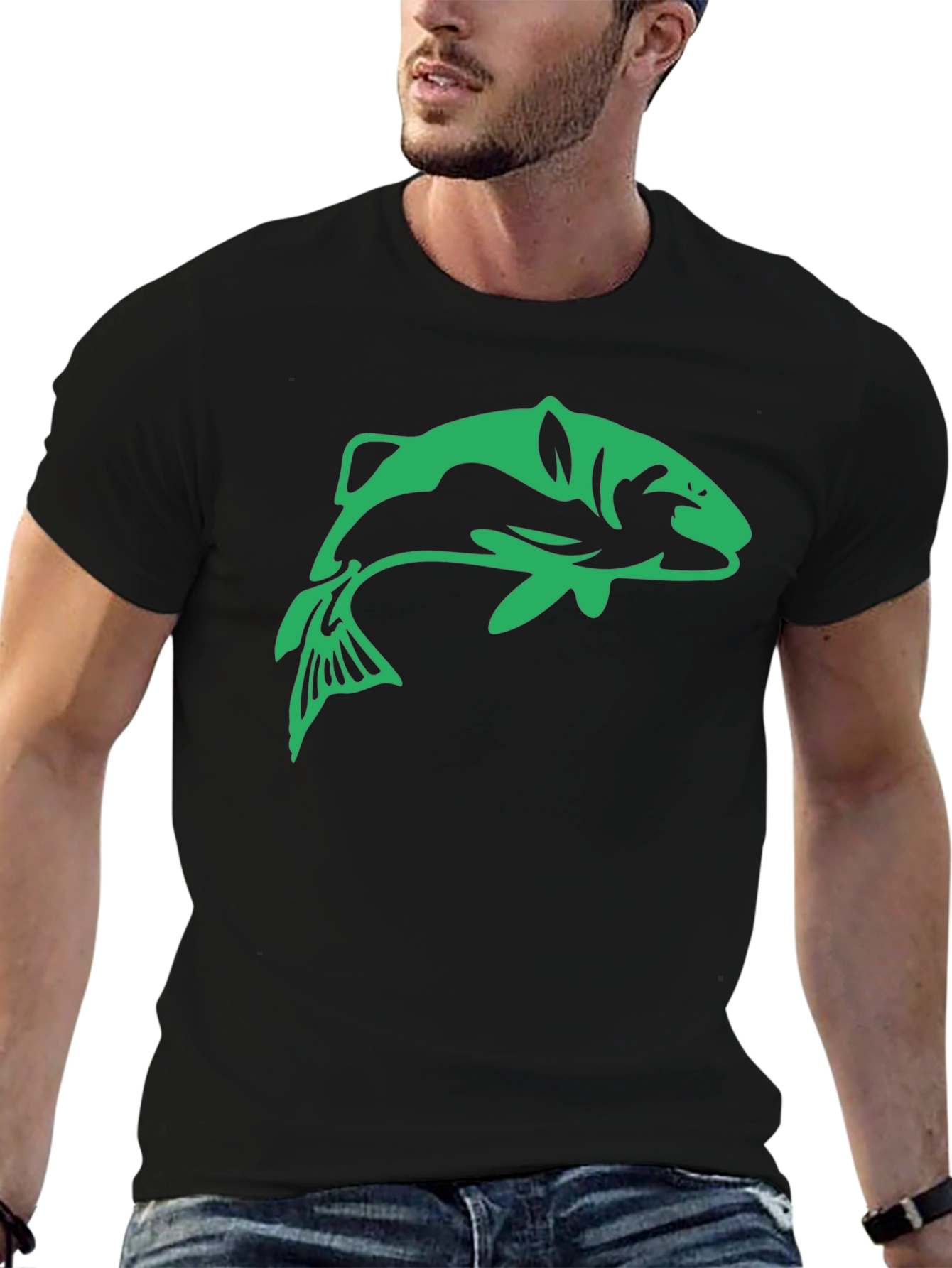 Bass Fish Graphic Tee - Black Casual T-Shirt