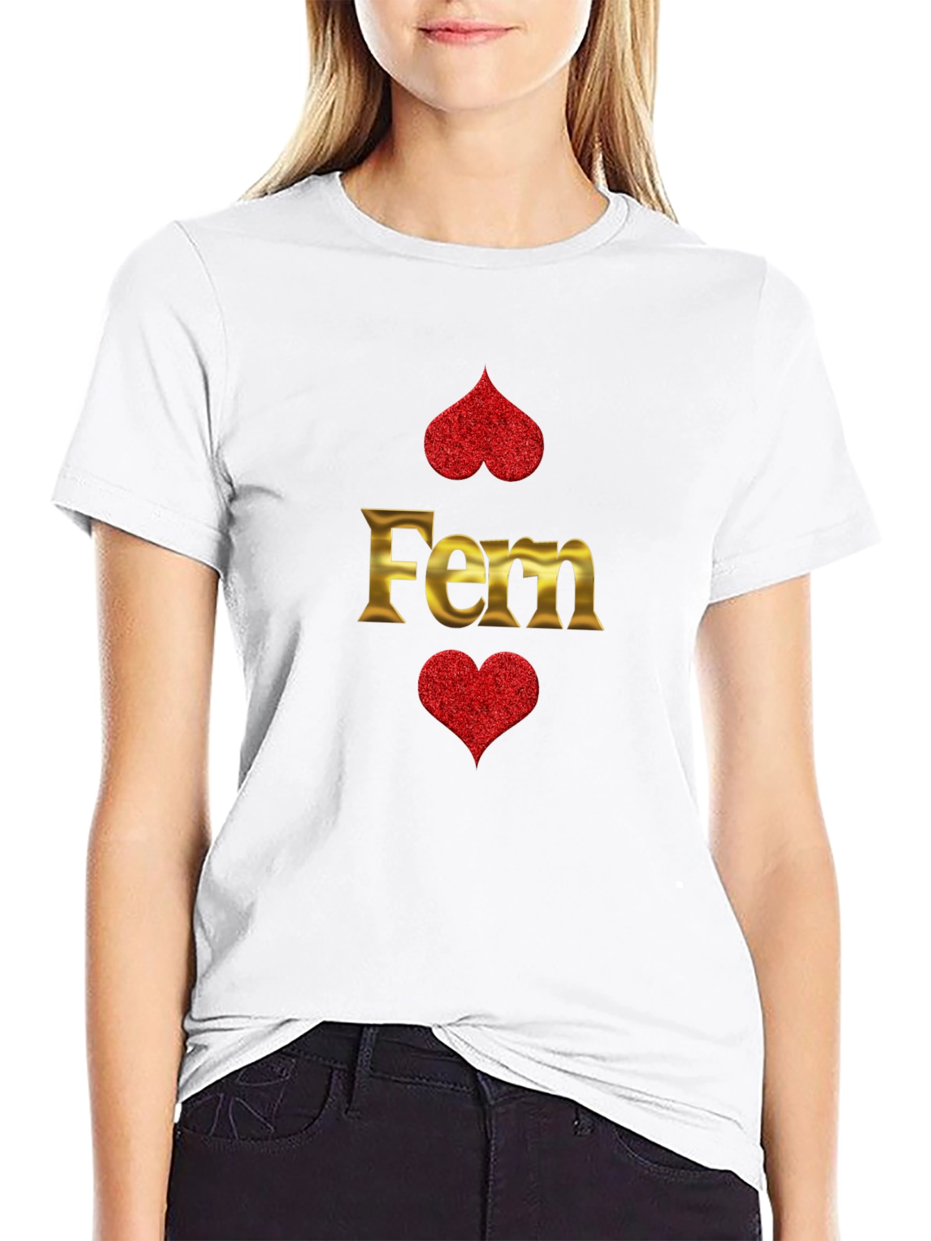 Fern Gold Letter & Hearts Graphic T-Shirt