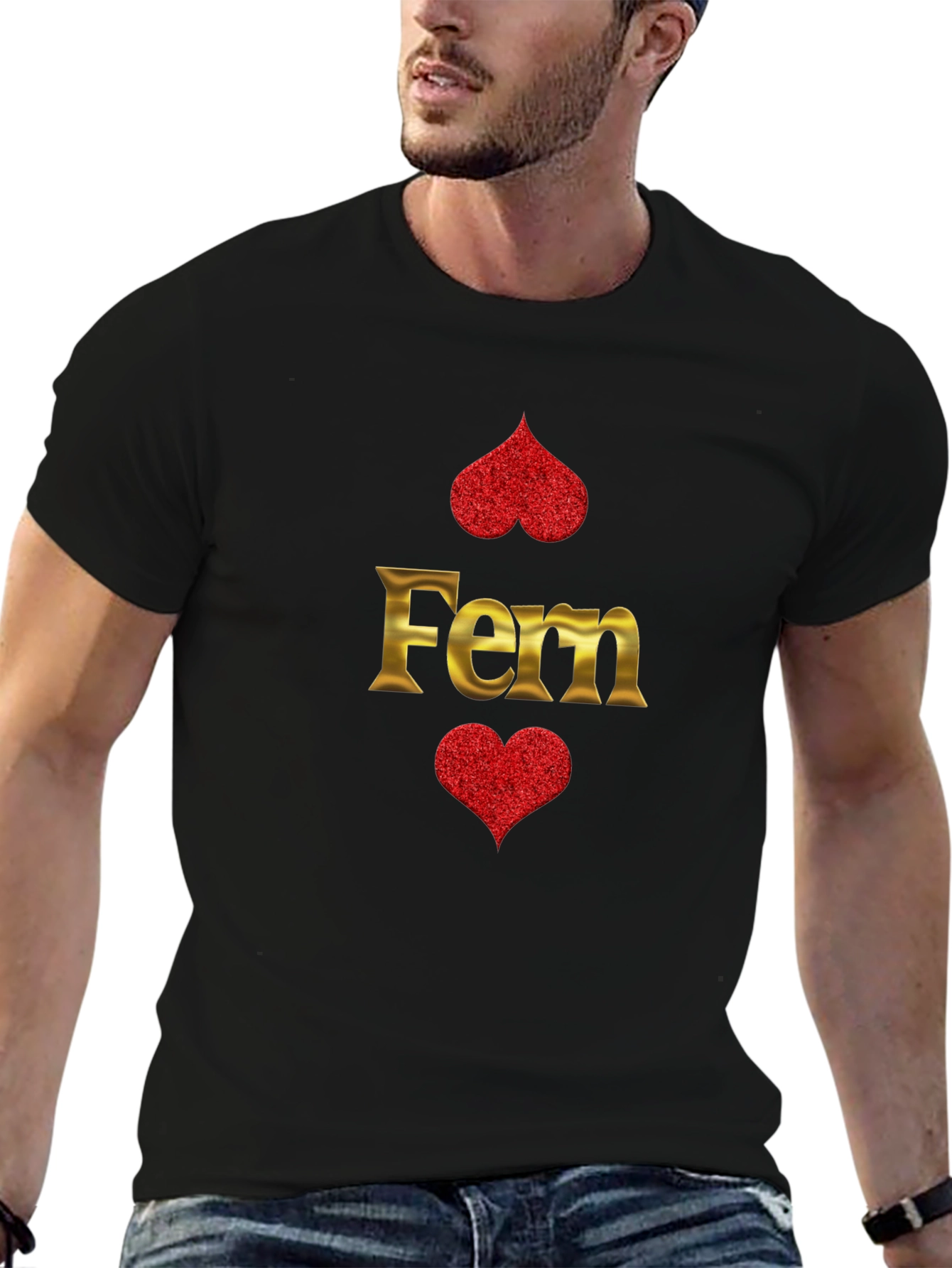 Fern Gold Letter & Hearts Graphic T-Shirt