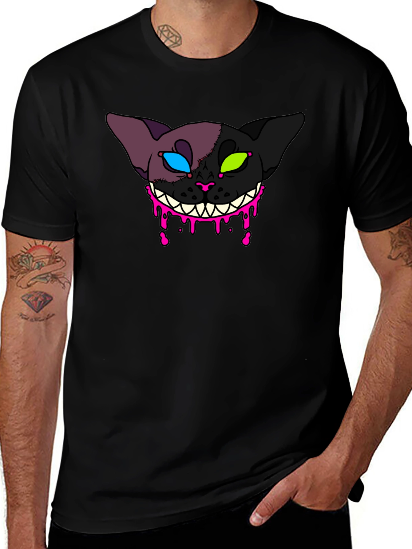 Creepy Cat Graphic T-Shirt - Unique Design
