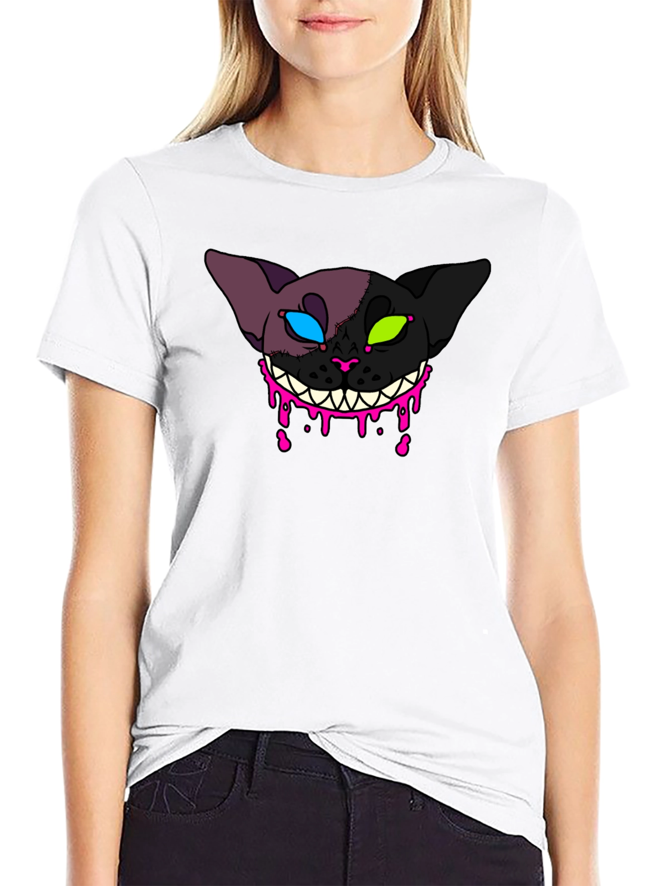 Creepy Cat Graphic T-Shirt - Unique Design
