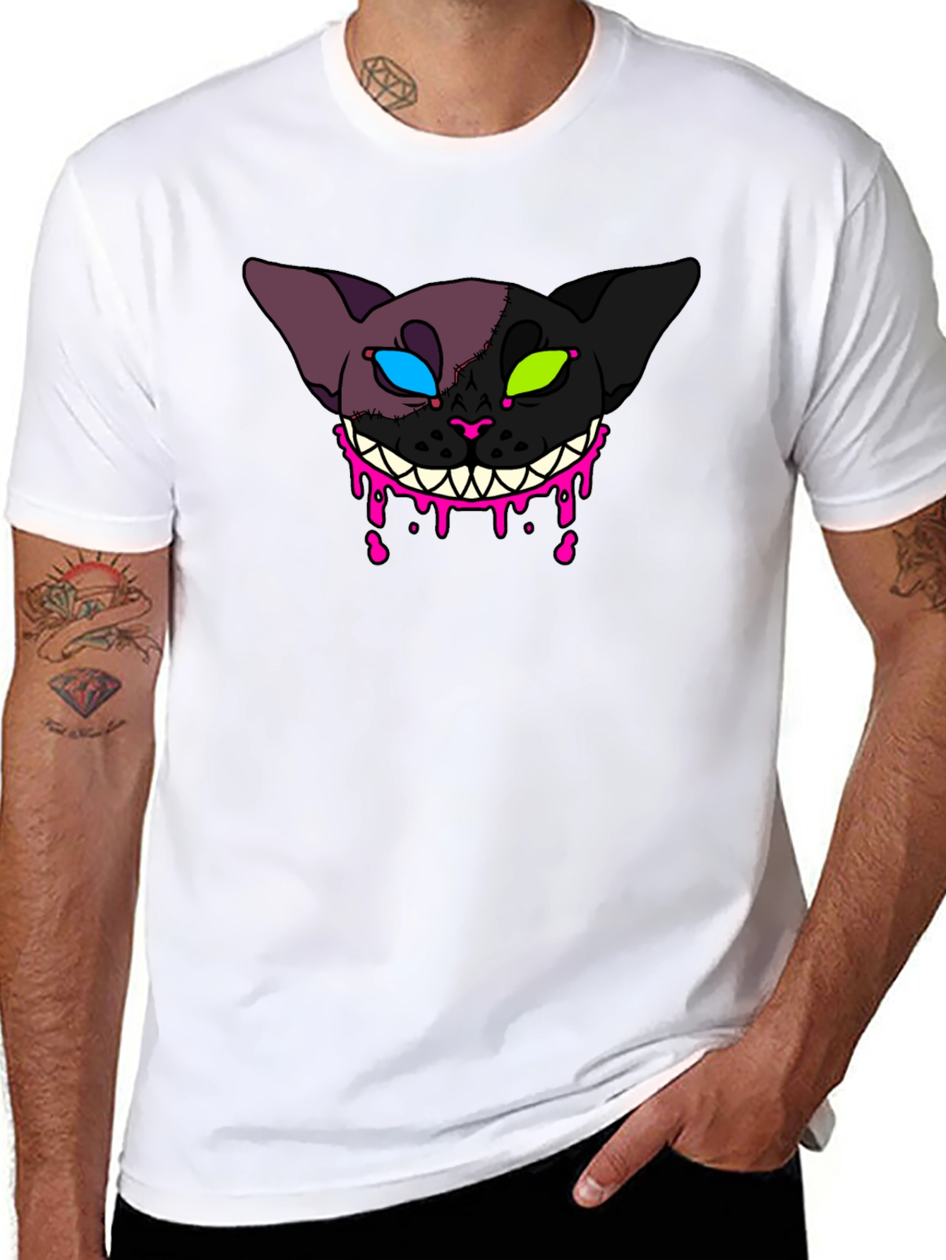 Creepy Cat Graphic T-Shirt - Unique Design