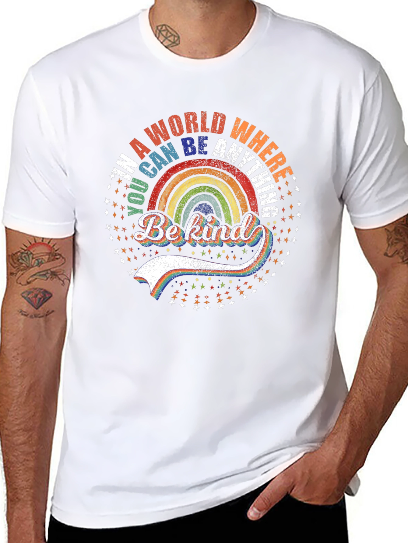 Be Kind Rainbow T-Shirt - Trendy Graphic Tee