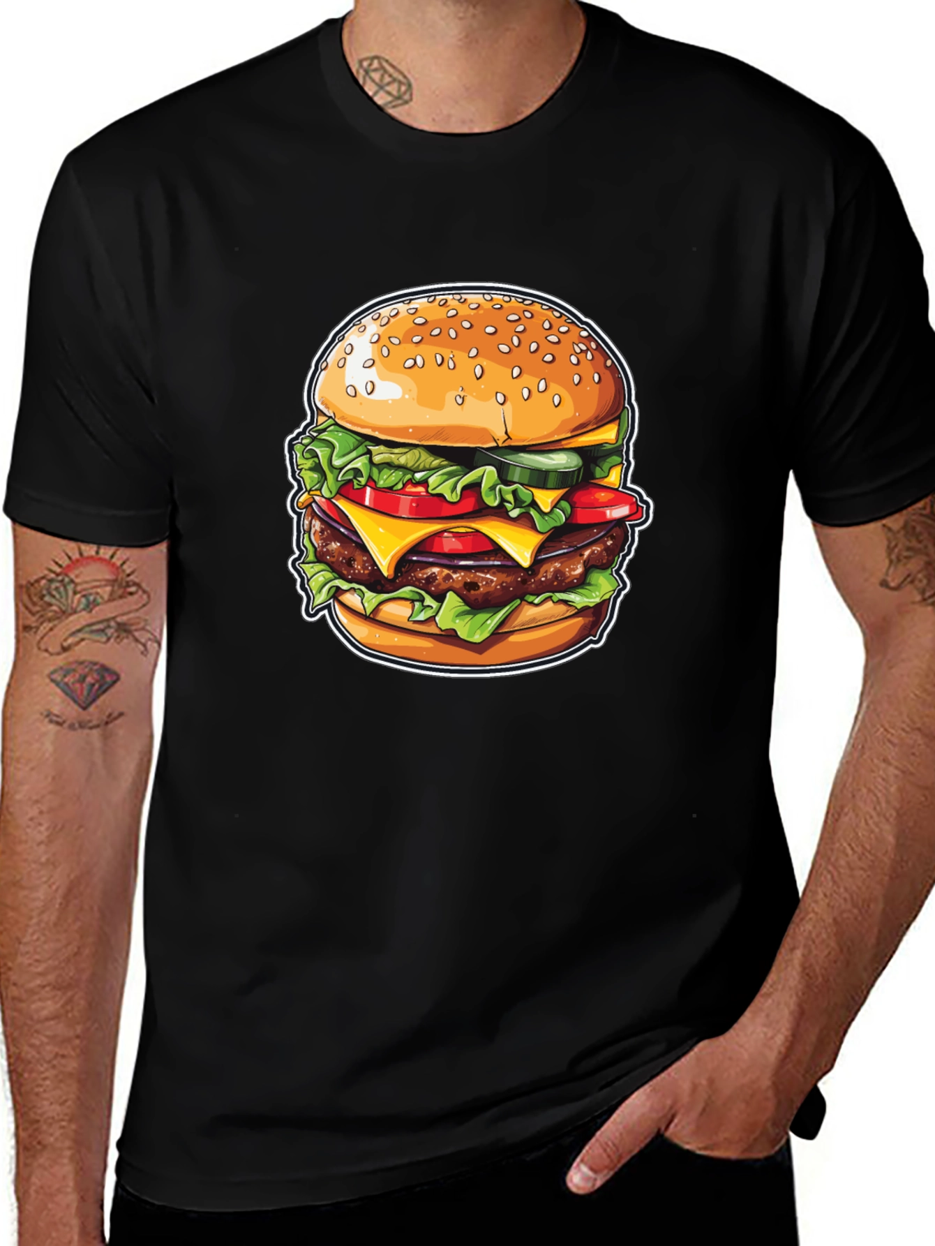 Burger Graphic Print Black T-Shirt