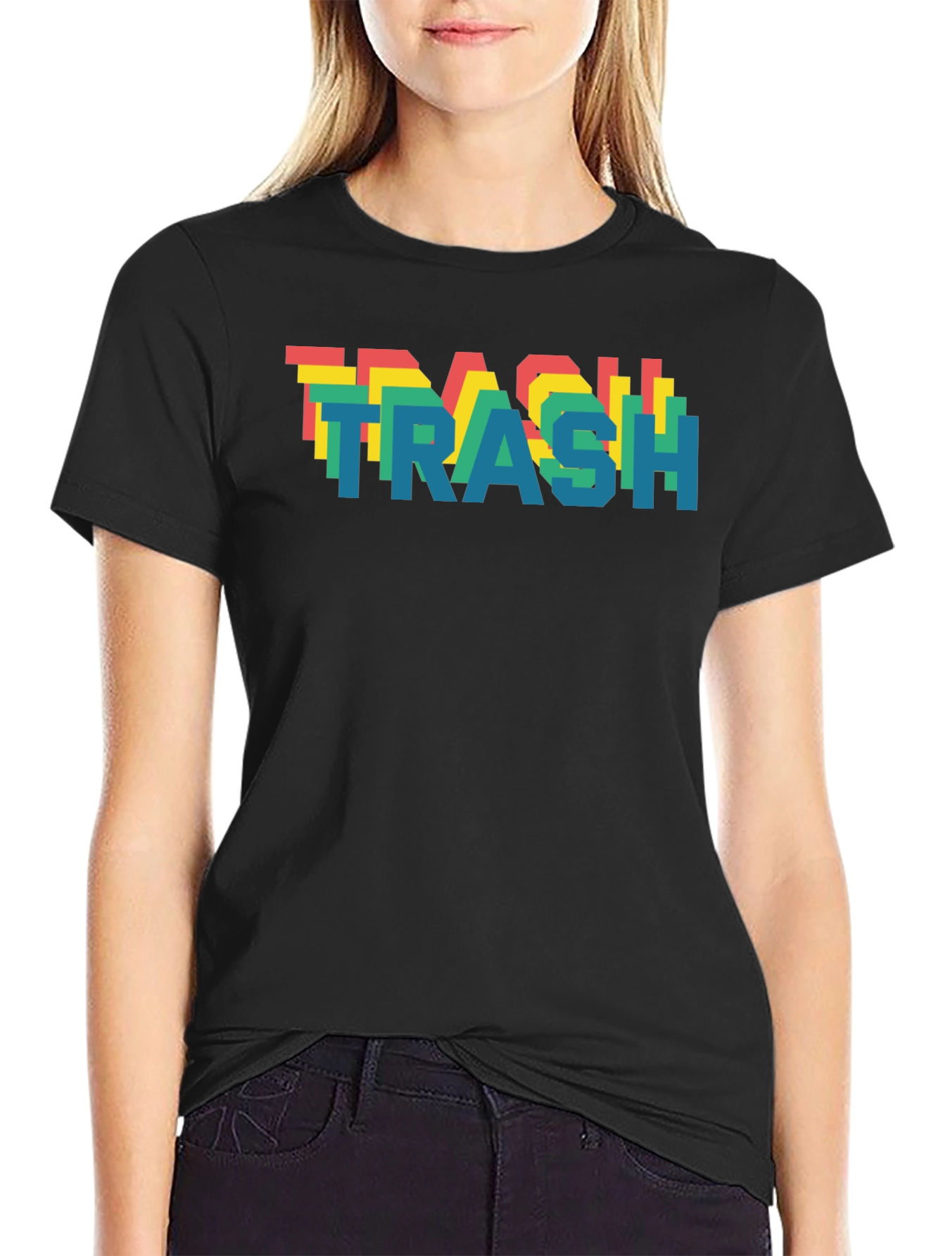 Retro Pixel Trash T-Shirt - Black Cotton Blend