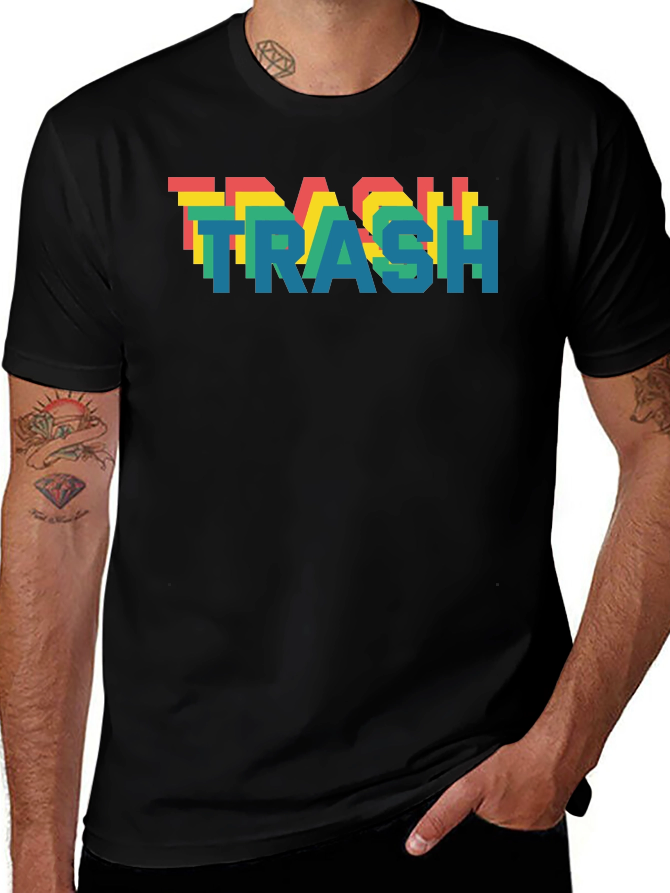 Retro Pixel Trash T-Shirt - Black Cotton Blend