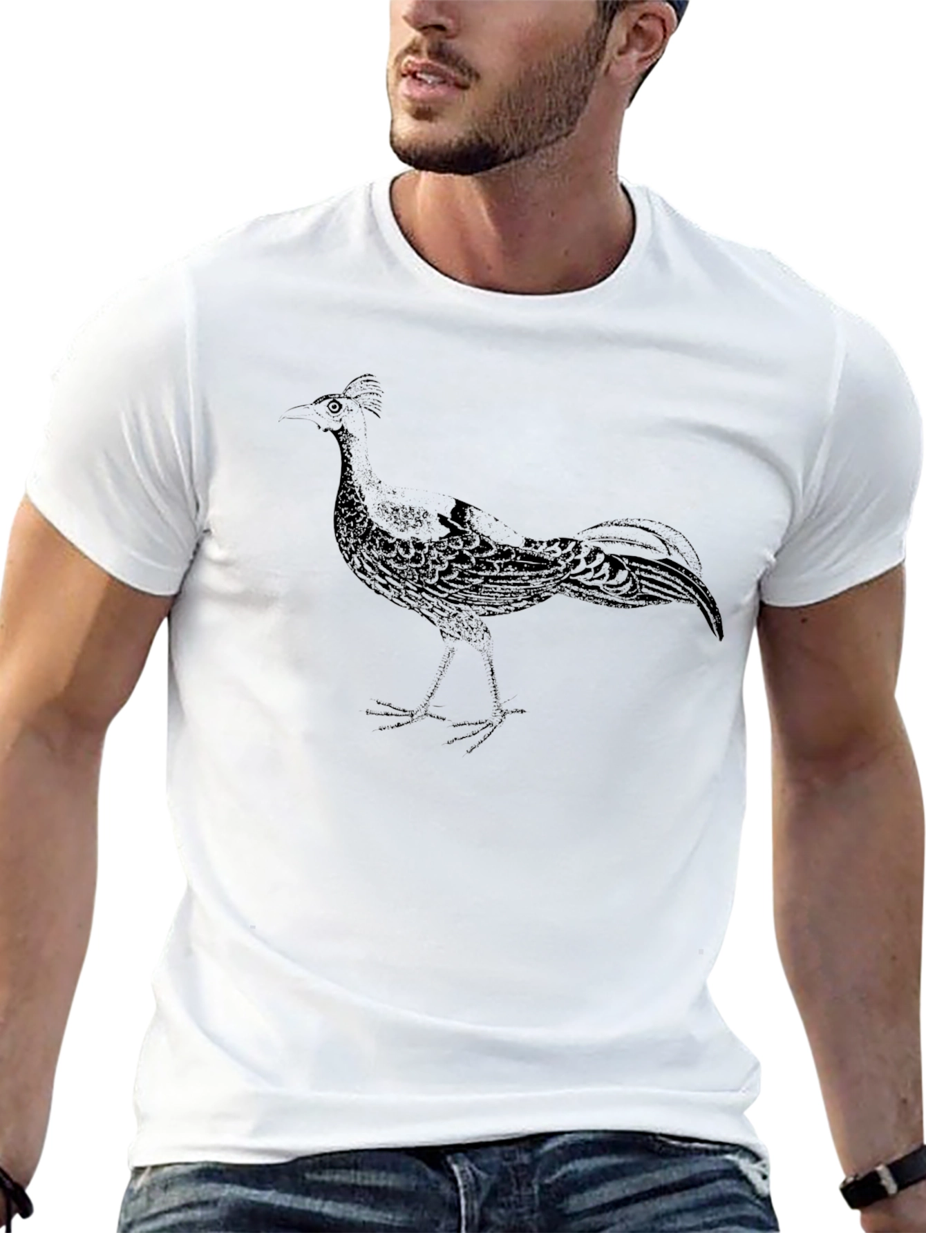 Black T-Shirt with Bird Graphic