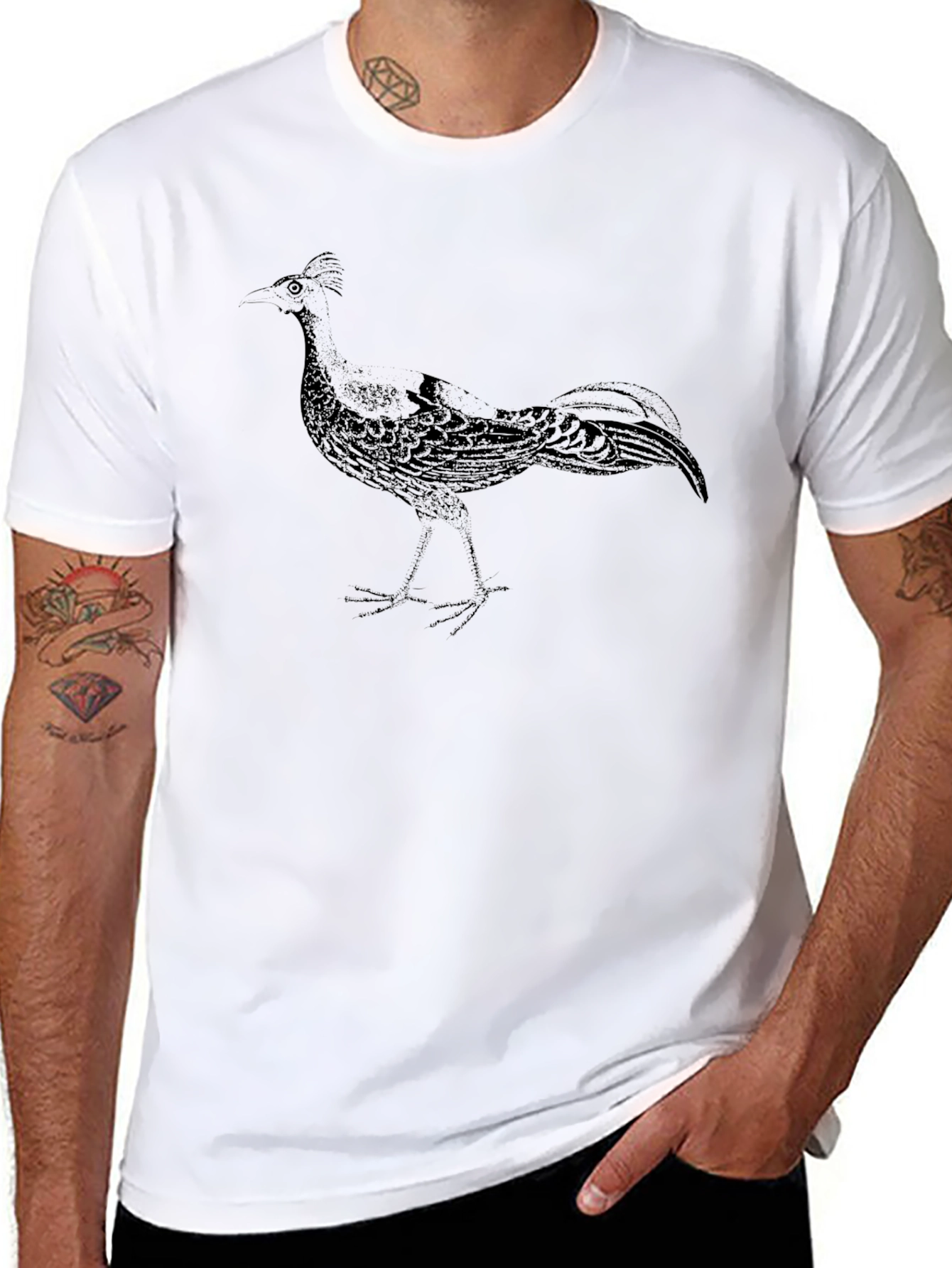 Black T-Shirt with Bird Graphic