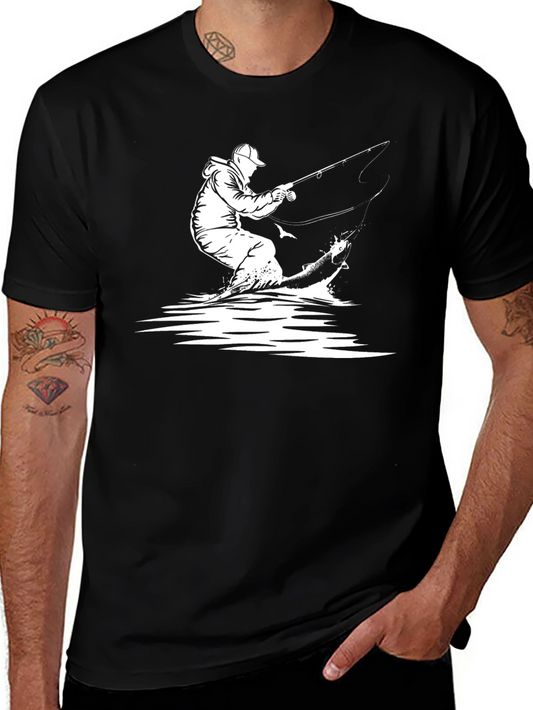 Fisherman Graphic Tee - Black Casual T-Shirt