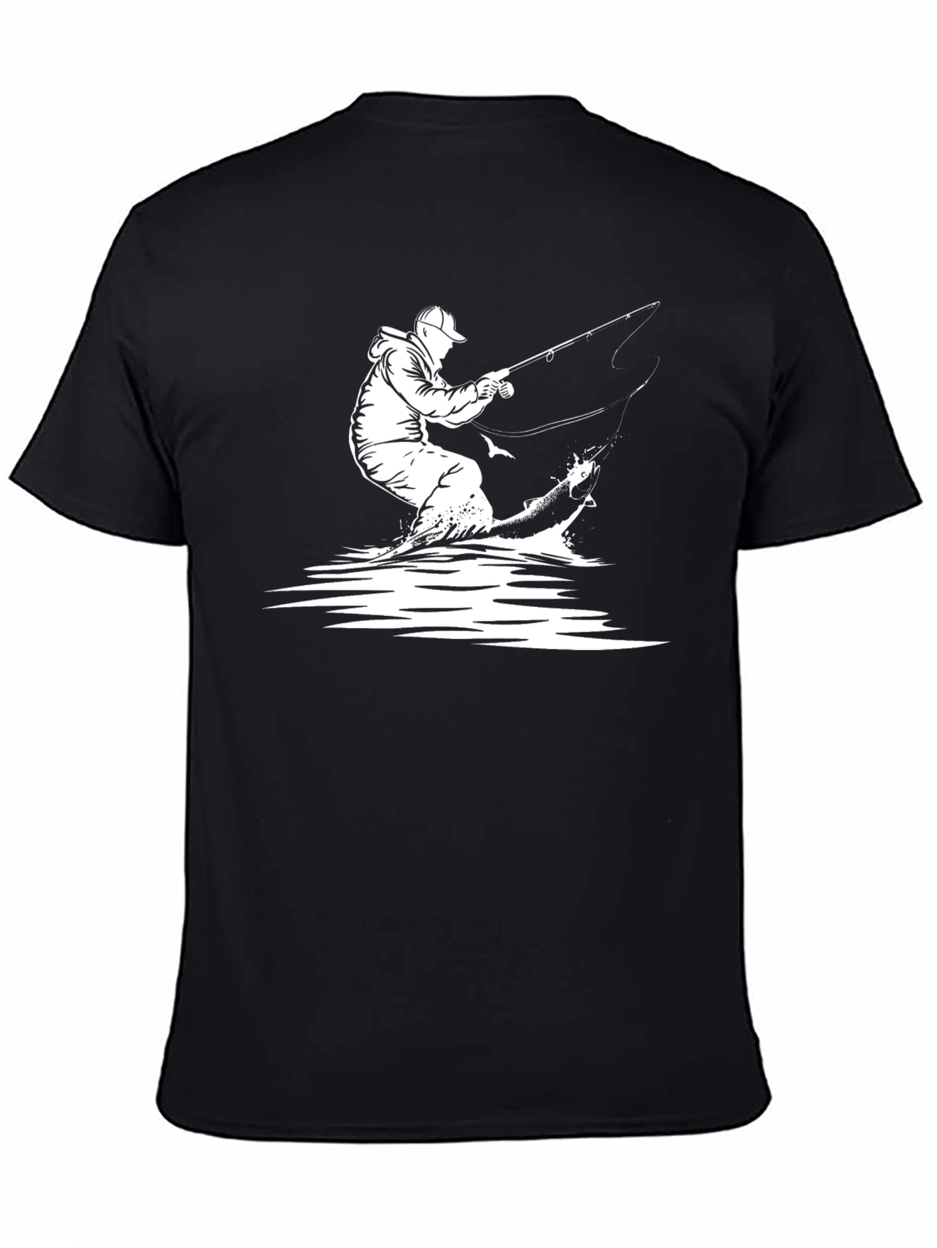 Fisherman Graphic Tee - Black Casual T-Shirt