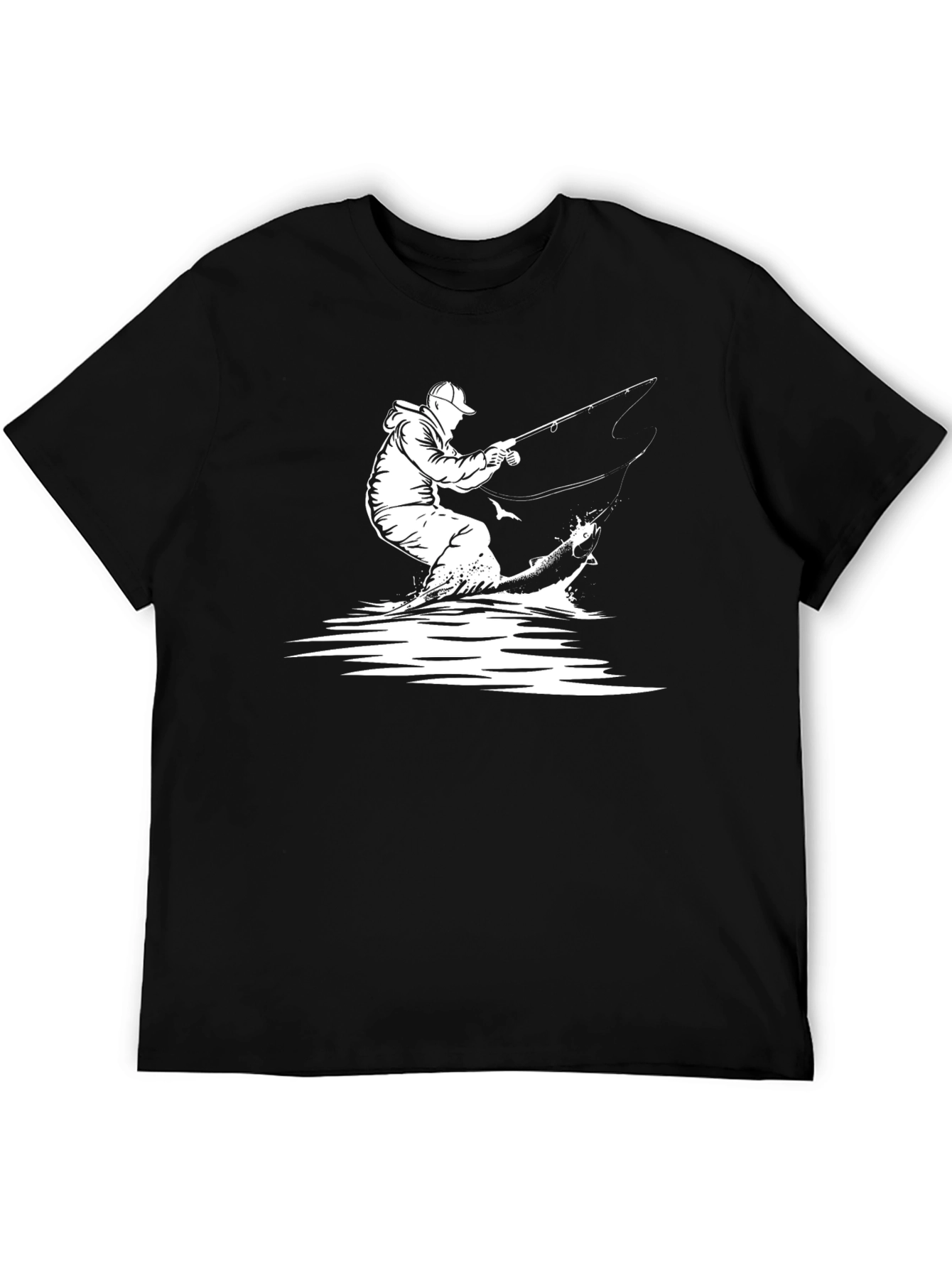 Fisherman Graphic Tee - Black Casual T-Shirt