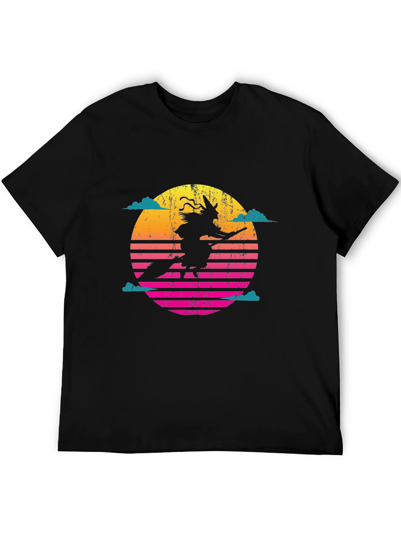 Retro Witch on Broomstick Graphic T-Shirt