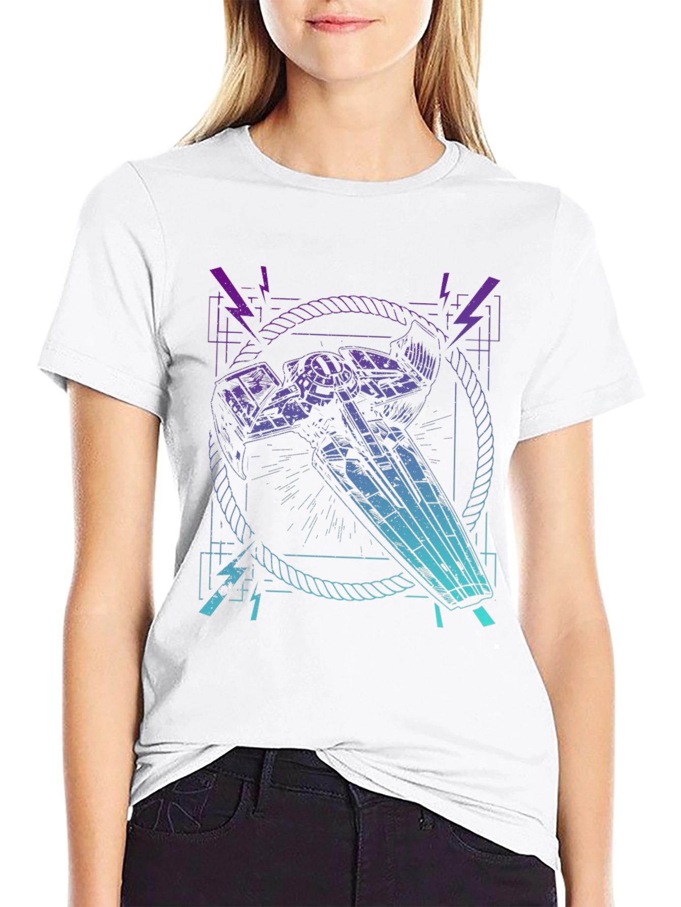 Retro Spaceship Graphic Tee - Black Cotton Blend