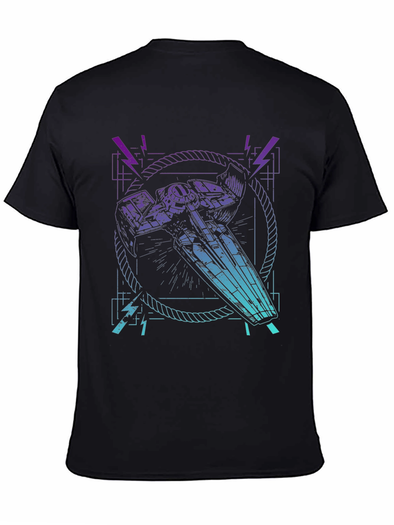 Retro Spaceship Graphic Tee - Black Cotton Blend
