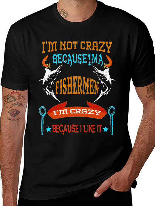 Fishermen Crazy Graphic Tee - Soft Cotton Black T-Shirt