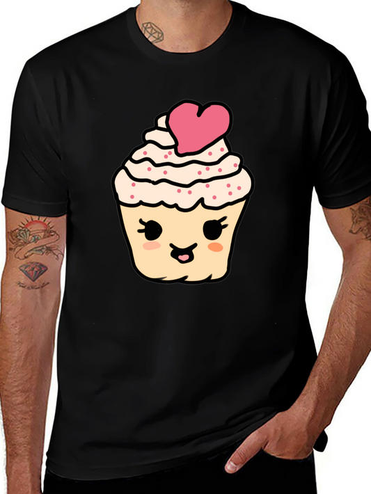 Cute Cupcake Graphic Tee - Black Cotton Comfort