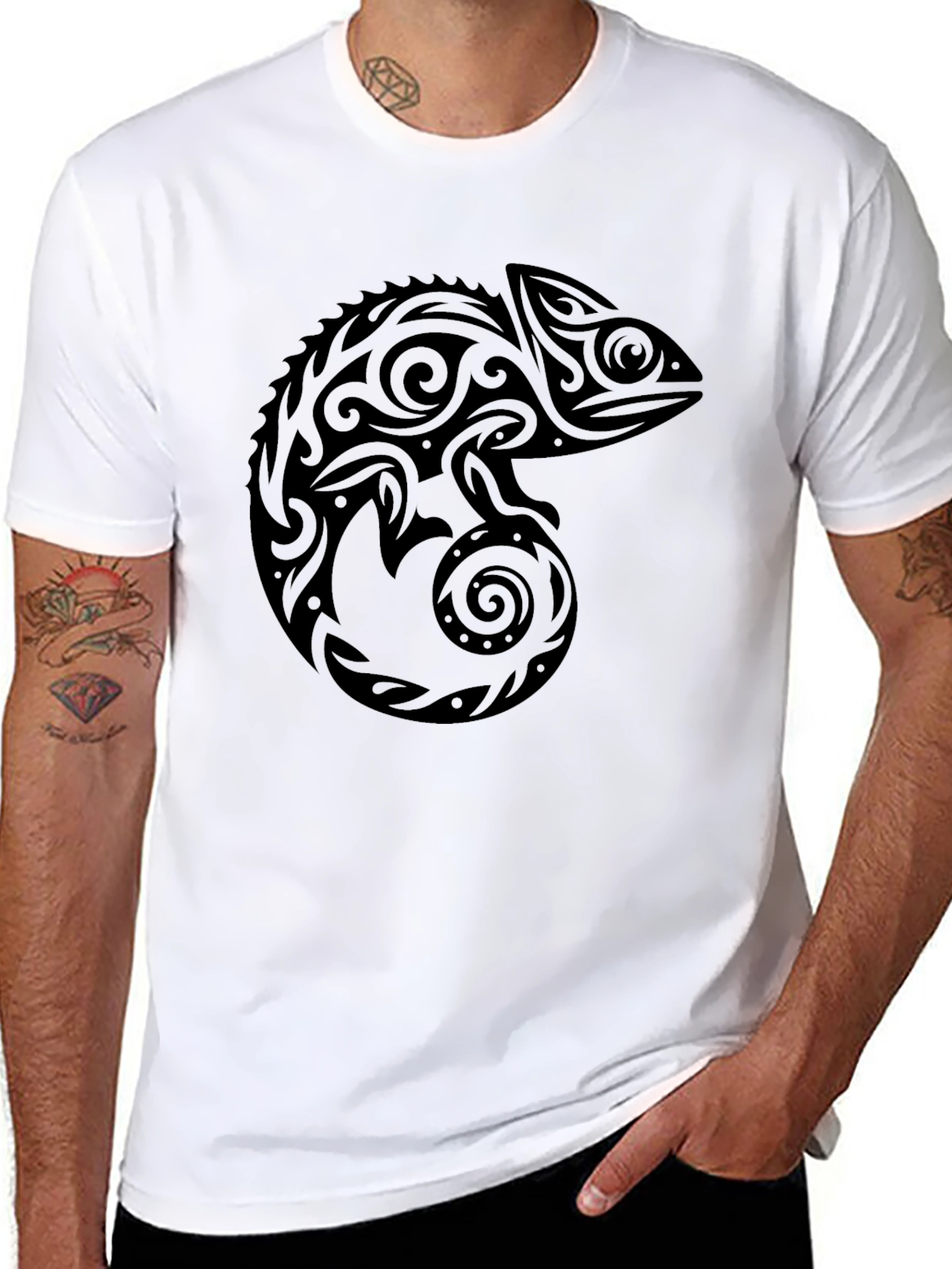 Tribal Chameleon Graphic Tee - Black