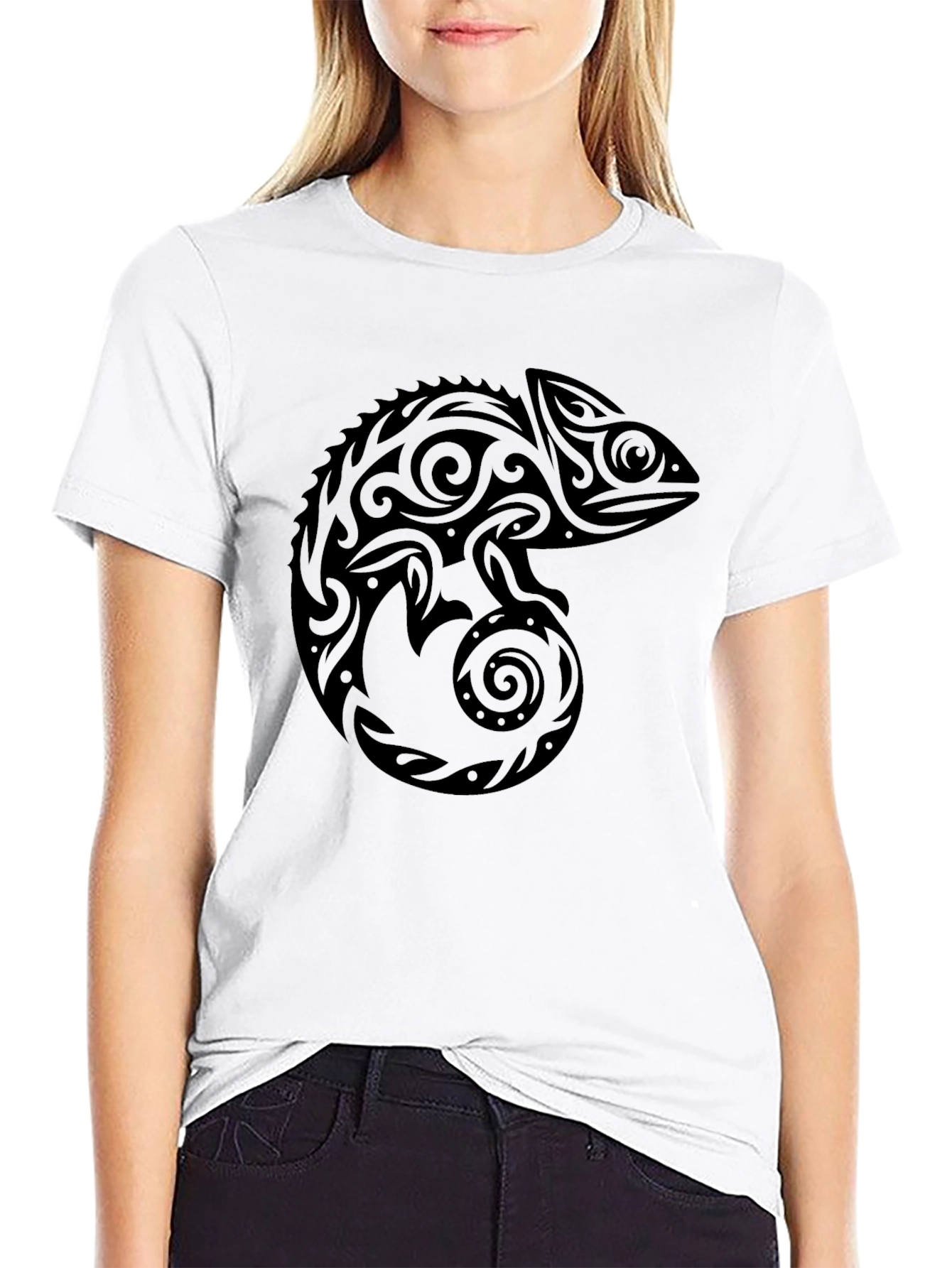 Tribal Chameleon Graphic Tee - Black