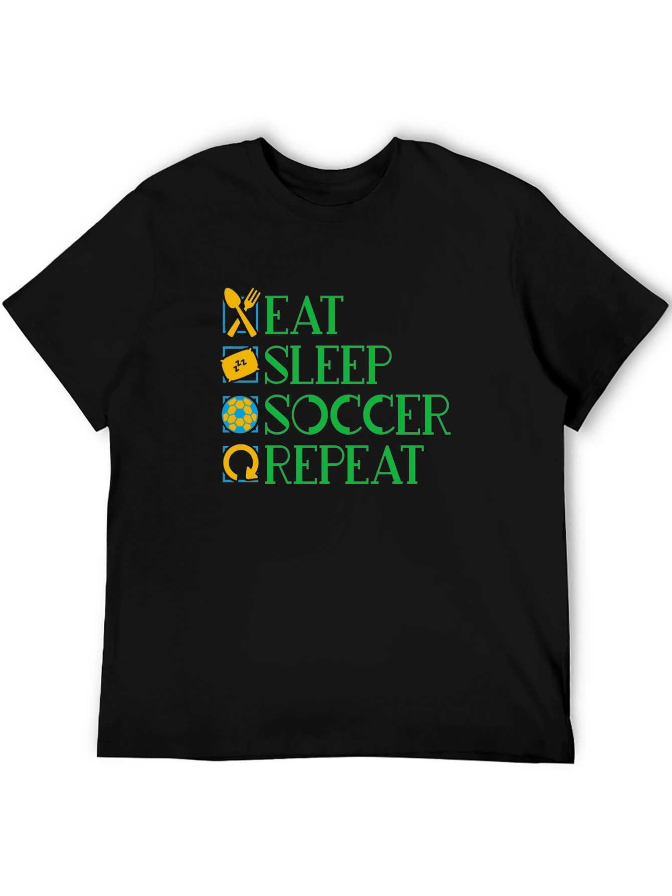 Eat Sleep Soccer Repeat - Black Graphic T-Shirt