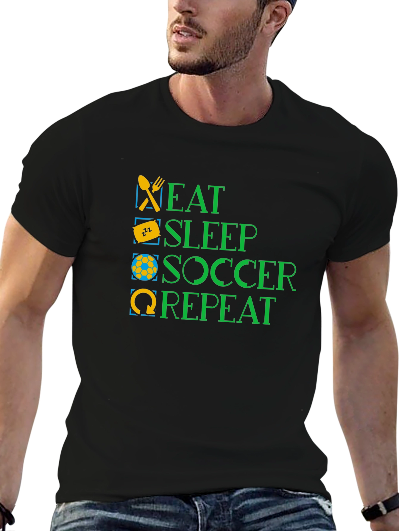 Eat Sleep Soccer Repeat - Black Graphic T-Shirt