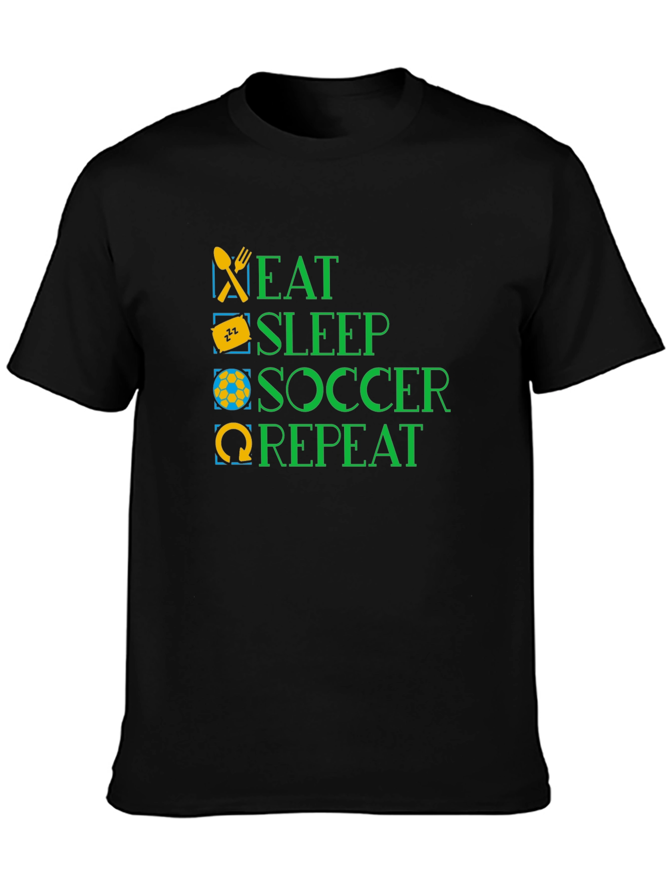 Eat Sleep Soccer Repeat - Black Graphic T-Shirt