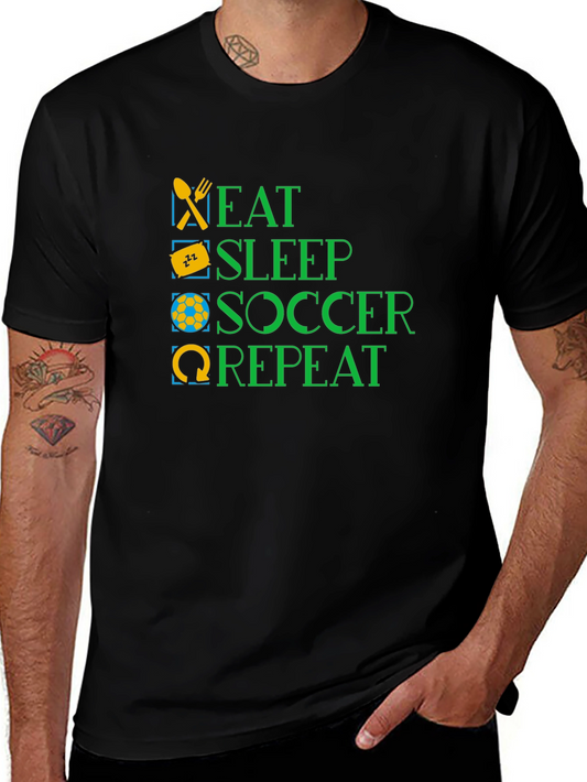 Eat Sleep Soccer Repeat - Black Graphic T-Shirt
