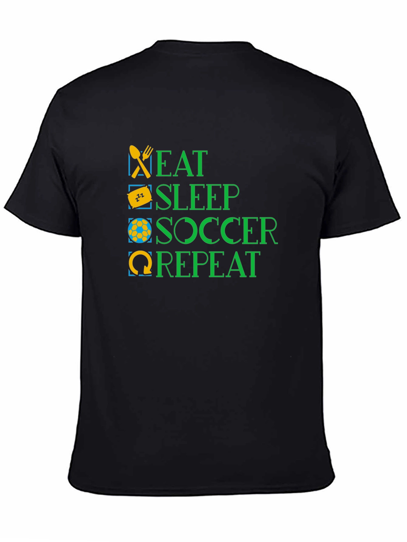 Eat Sleep Soccer Repeat - Black Graphic T-Shirt