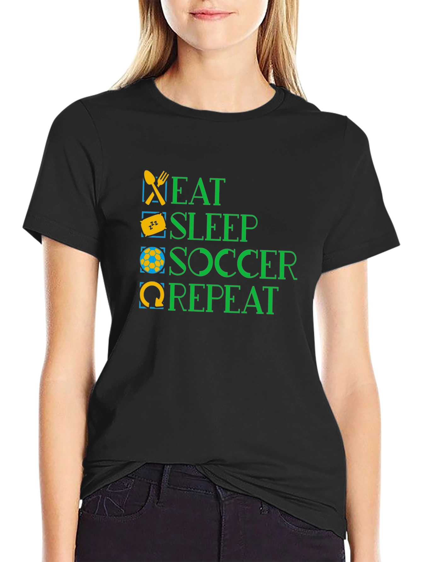 Eat Sleep Soccer Repeat - Black Graphic T-Shirt
