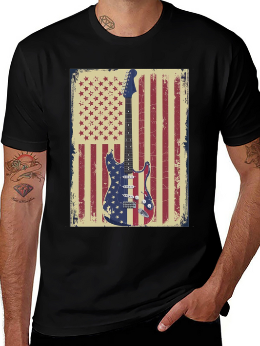 American Flag Guitar Graphic T-Shirt