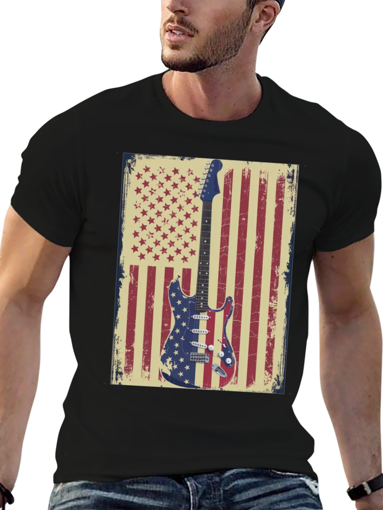 American Flag Guitar Graphic T-Shirt