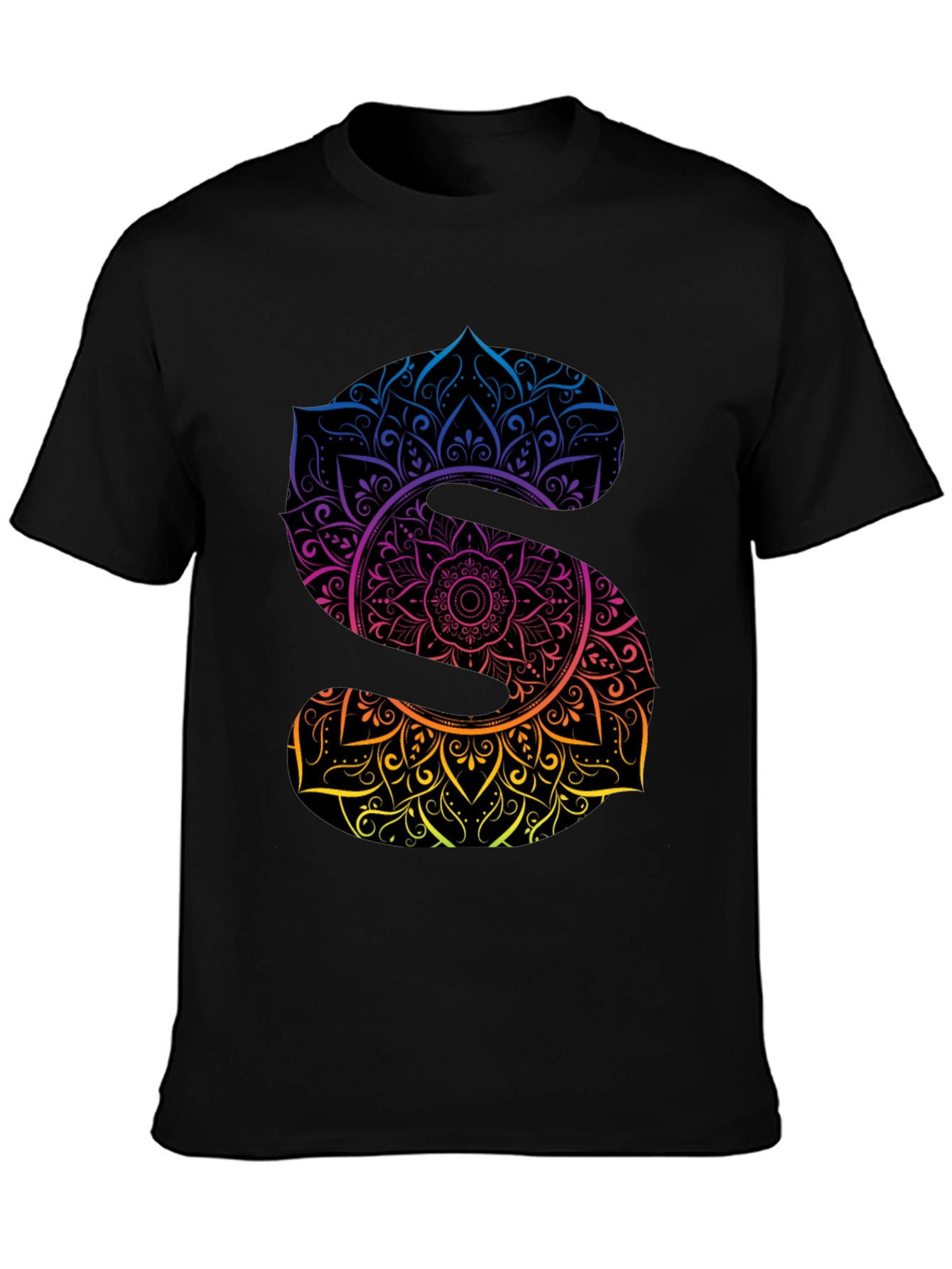 Mandala Letter S Graphic Black T-Shirt