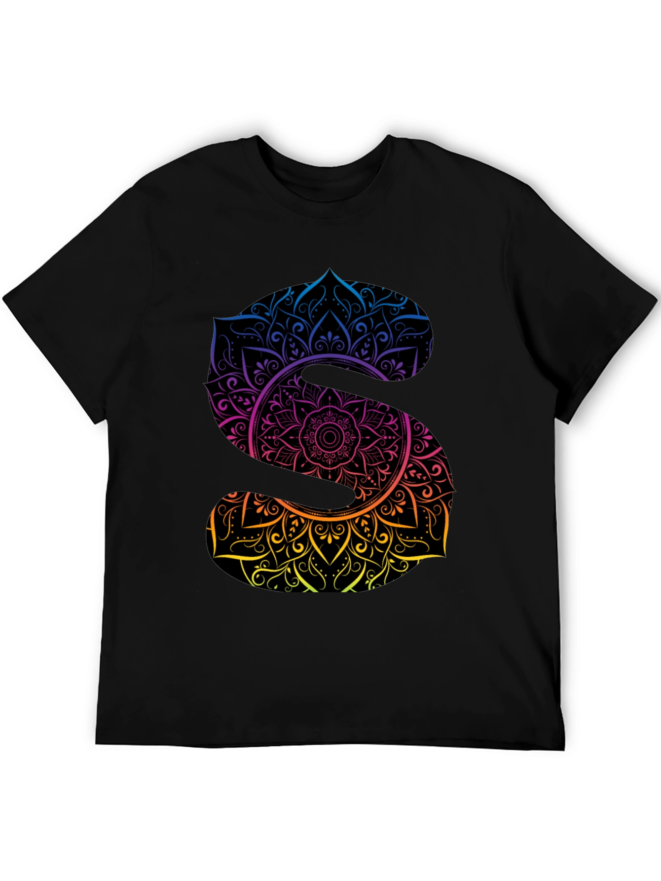 Mandala Letter S Graphic Black T-Shirt