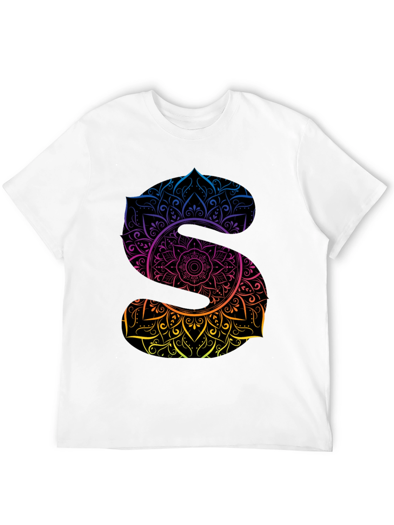 Mandala Letter S Graphic Black T-Shirt