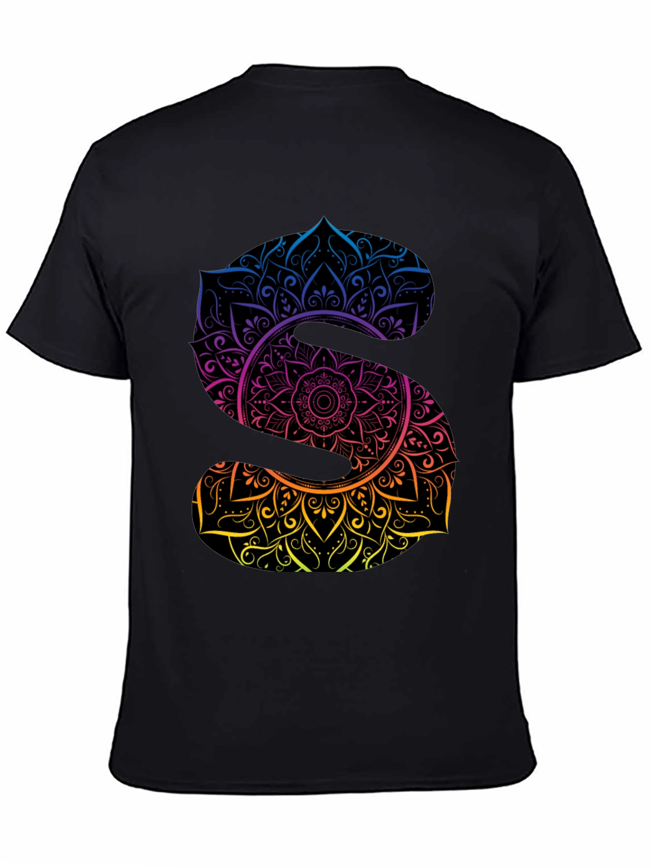 Mandala Letter S Graphic Black T-Shirt