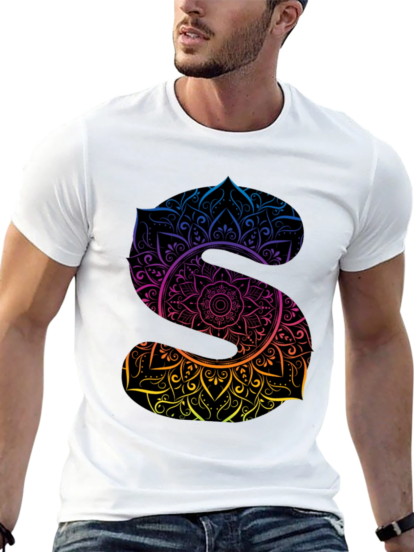 Mandala Letter S Graphic Black T-Shirt