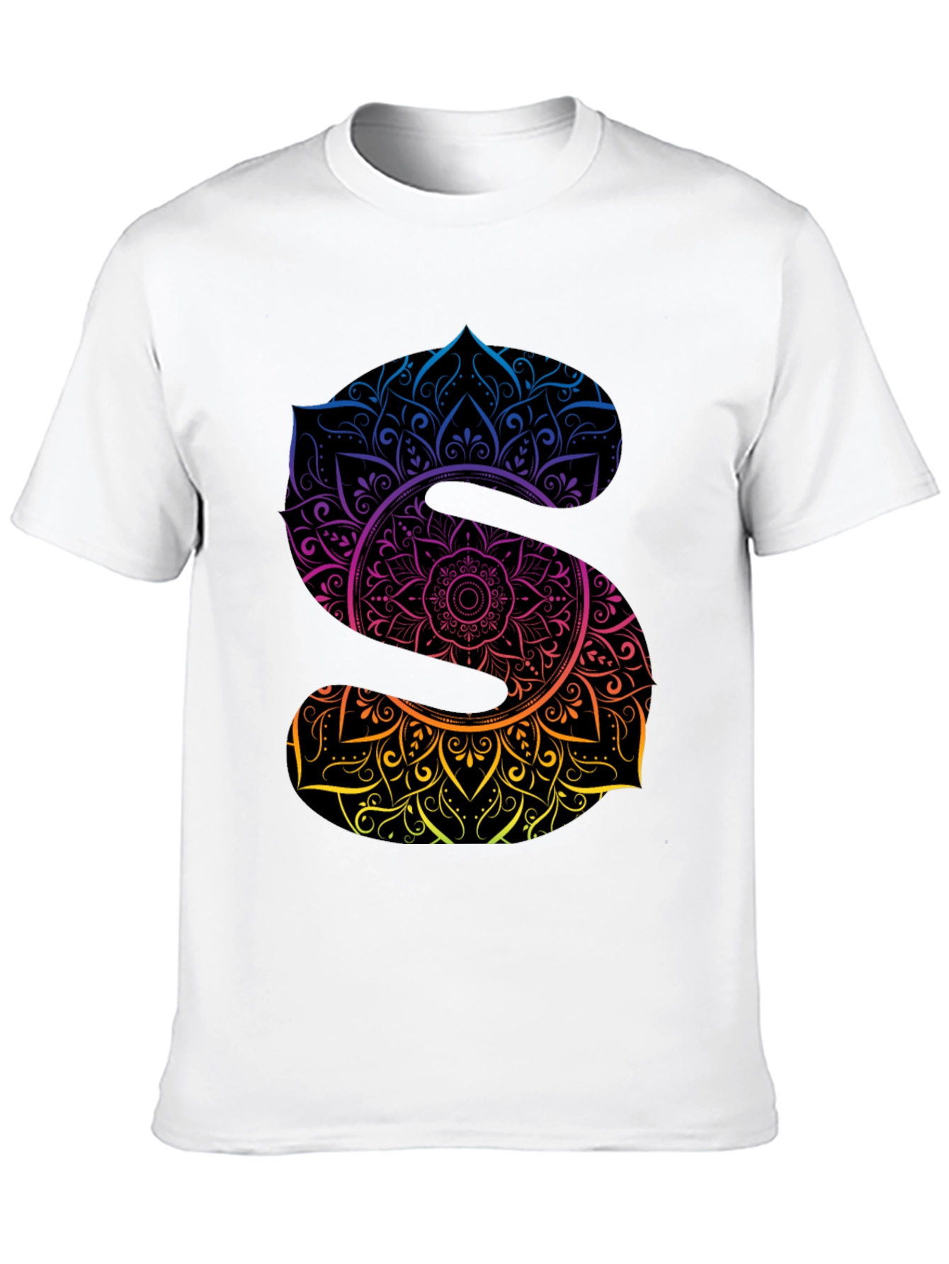 Mandala Letter S Graphic Black T-Shirt