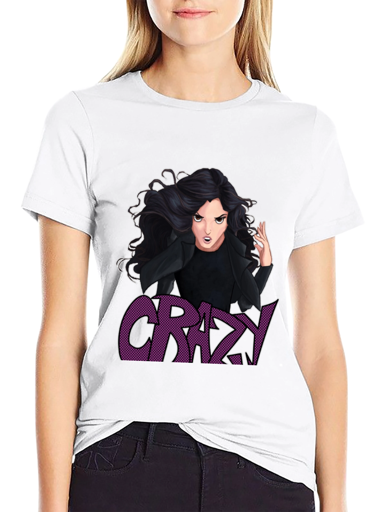 Crazy Cartoon Graphic Print Black T-Shirt
