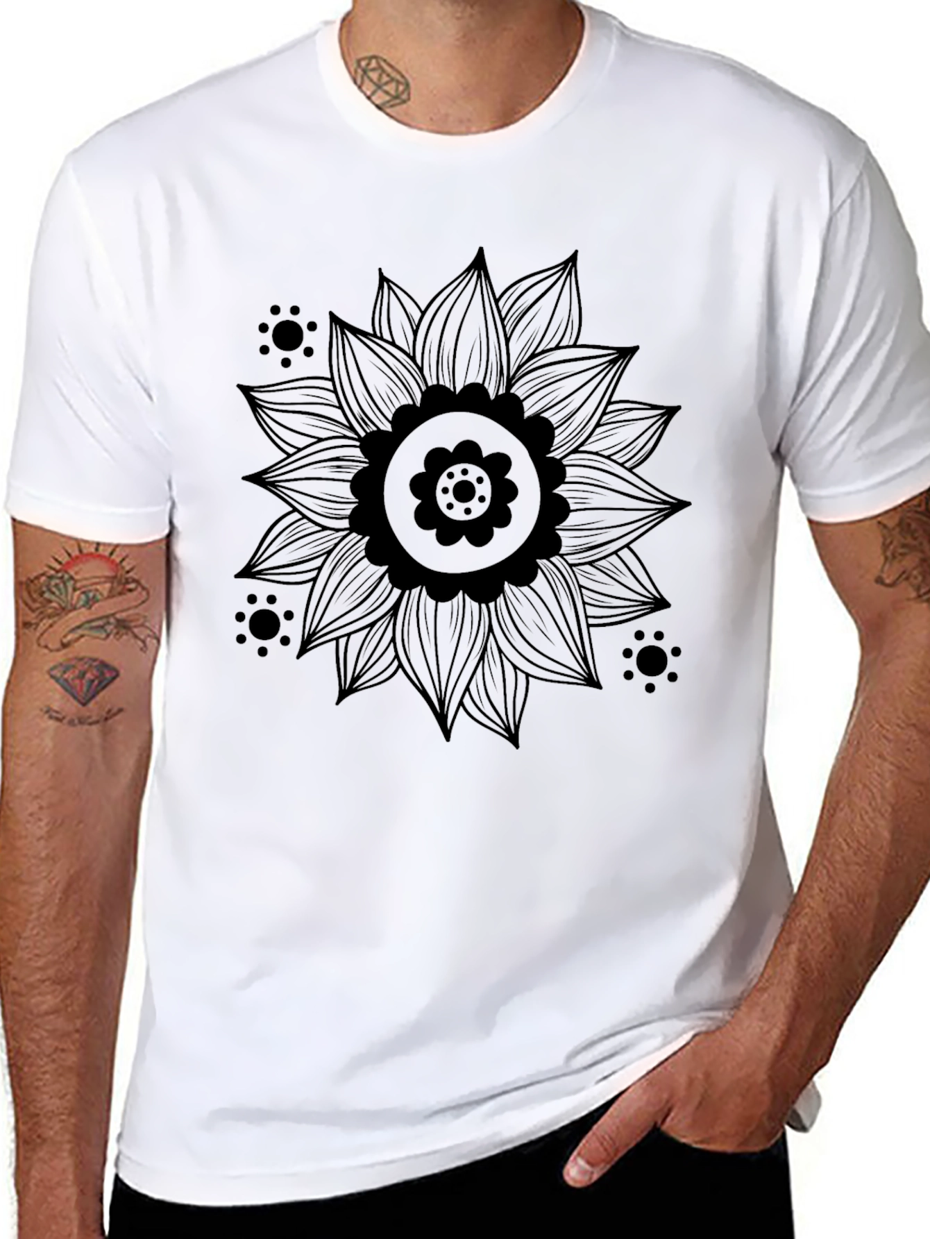 Floral Mandala Print Black T-Shirt